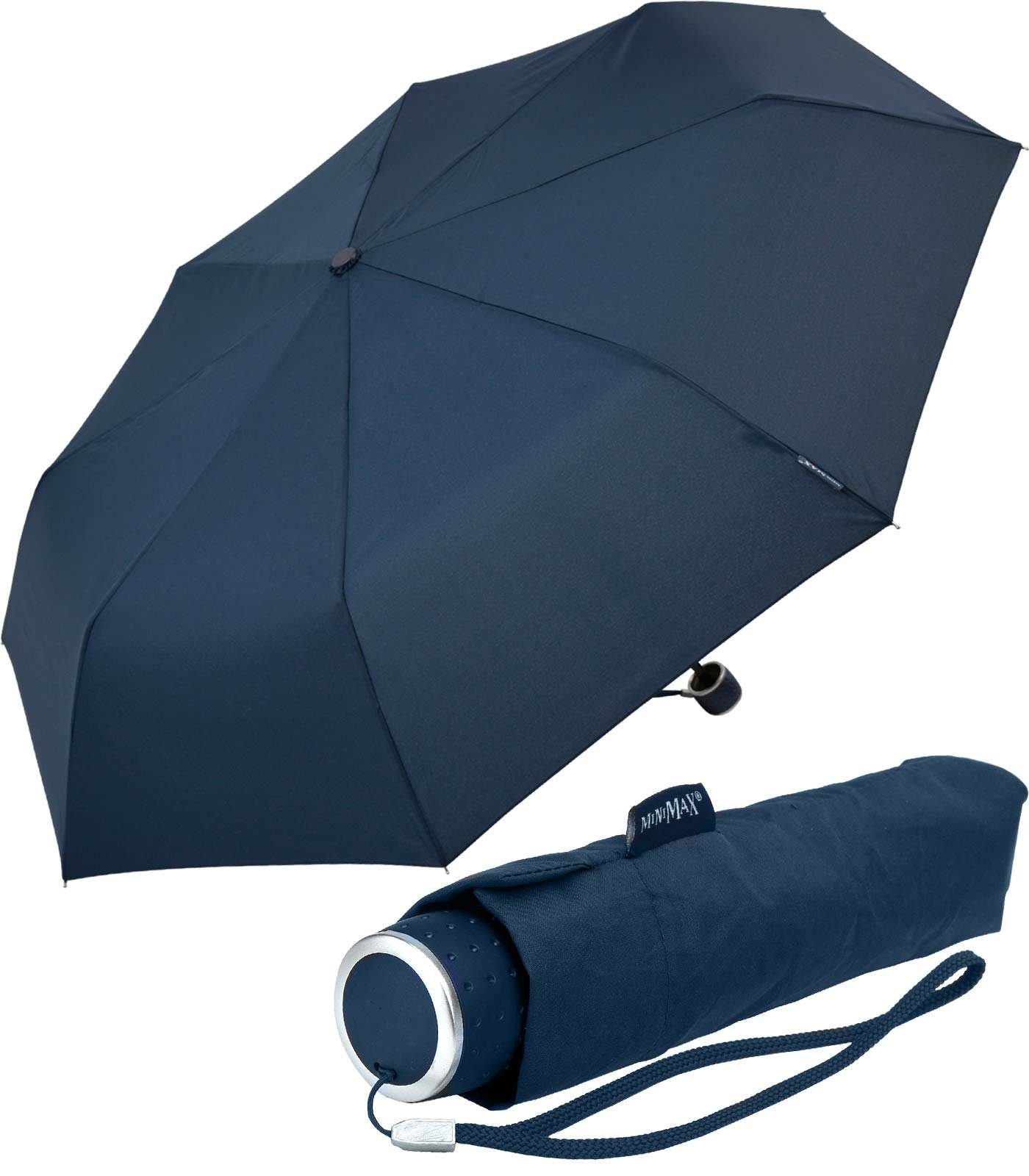 Impliva Taschenregenschirm ECO miniMAX® leicht Öko Regenschirm Handöffner, Stoff besteht aus recyceltem PET navy
