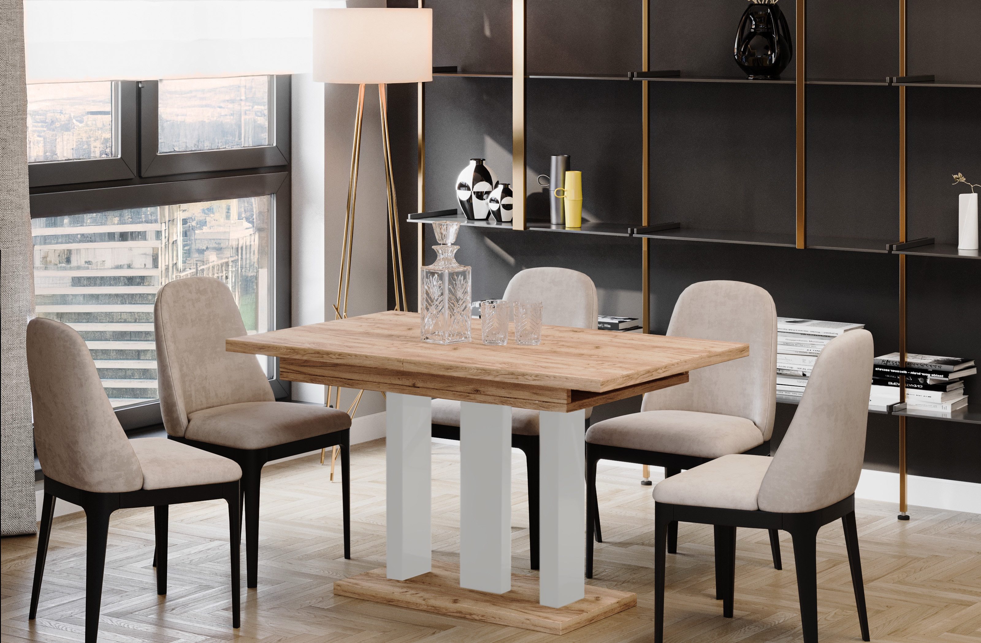 Endo-Moebel Säulen-Esstisch "Appia White" 130-210cm ausziehbar günstig online kaufen