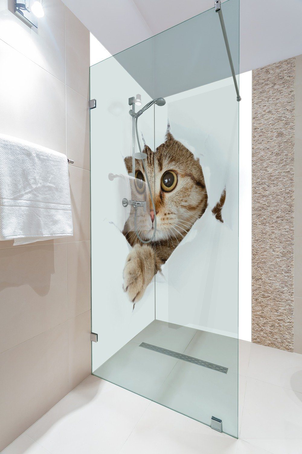 Thumbnail - Wallario Duschrückwand Katze mit Blick nach vorn, (2-tlg)