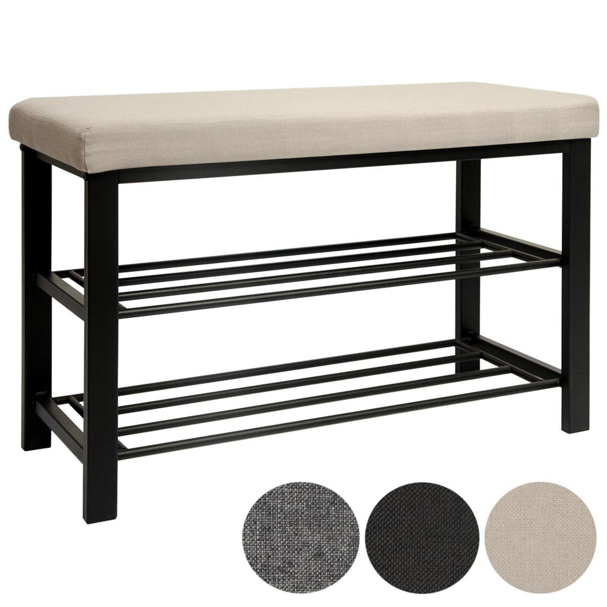 DuneDesign Schuhbank Schuhregal mit Sitzbank aus Metall 81x32x46 cm Schuhbank Beige