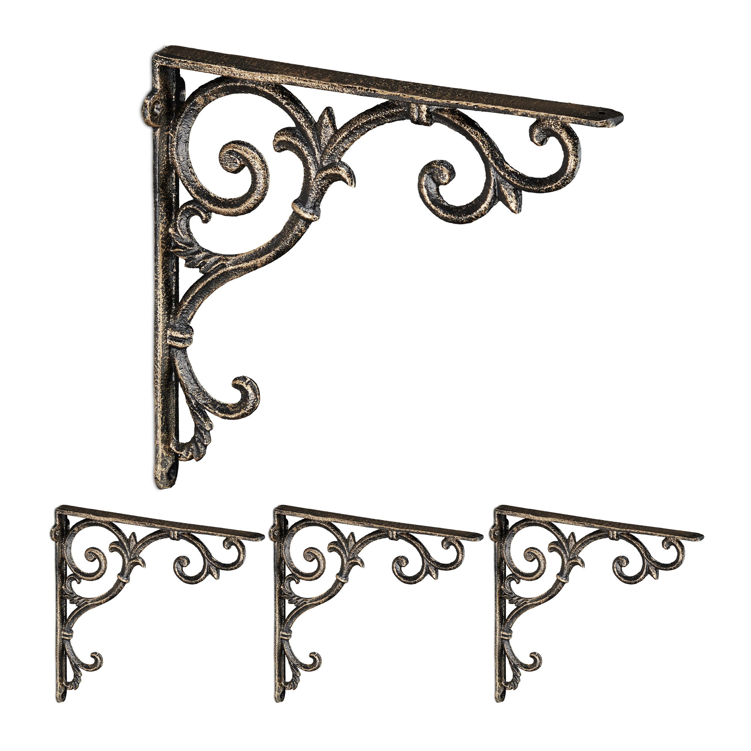 relaxdays Wandregalhalter Antike Regalwinkel im 4er Set, 4-tlg., Bronze