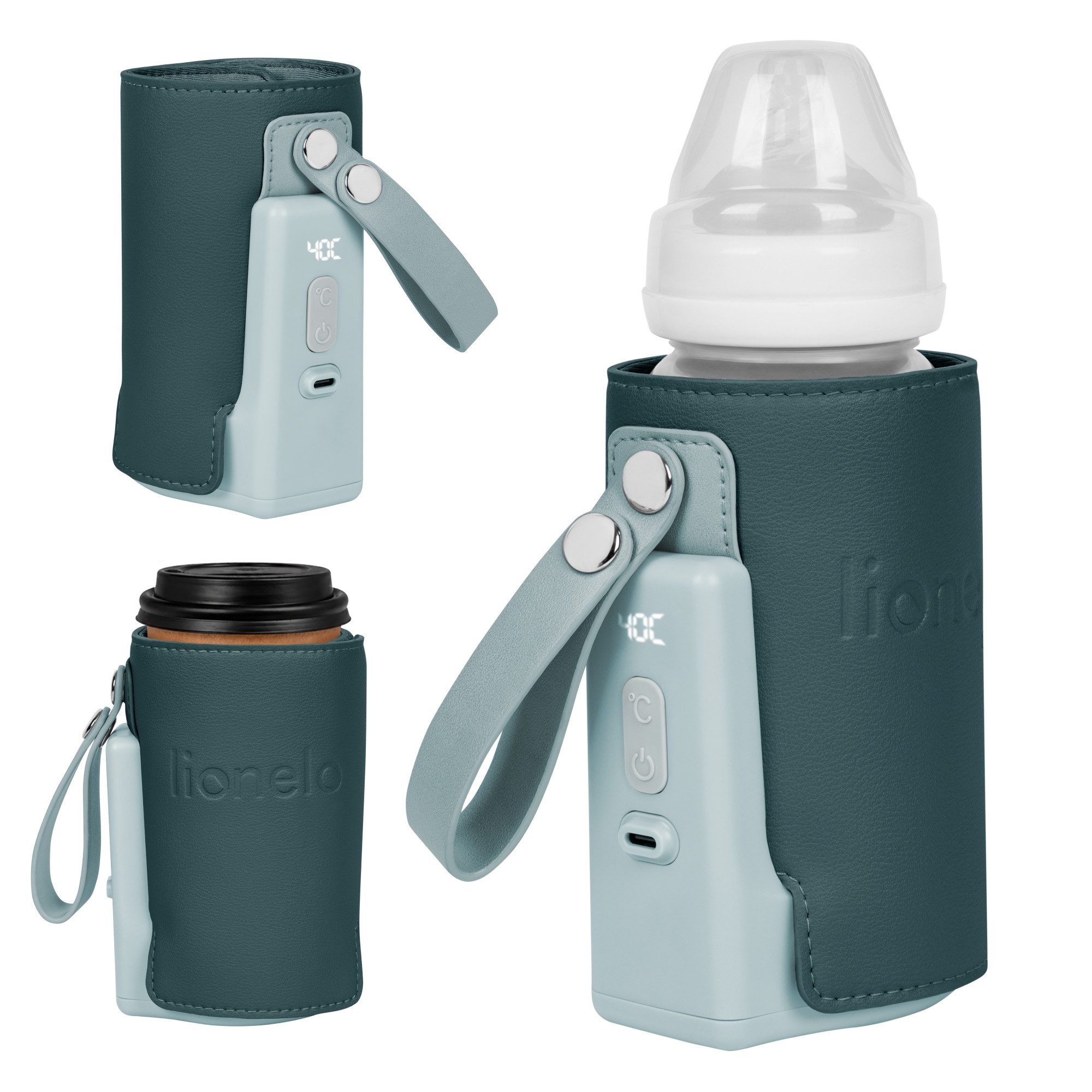 lionelo Babyflaschenwärmer THERMUP GO PLUS, Schnelles Erhitzen - 5 Temperaturen/3000mAh/USB-C