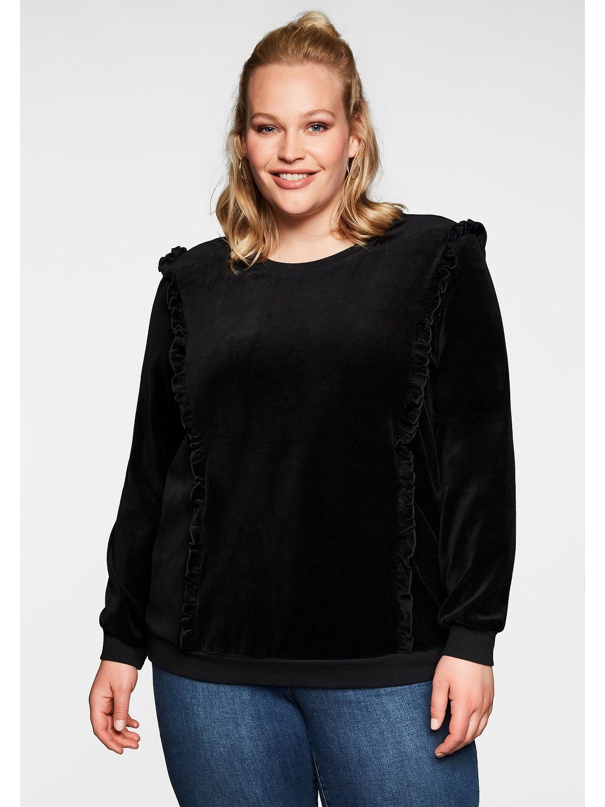 Sheego Sweatshirt Große Größen mit Rüschen, aus weicher Nickiqualität