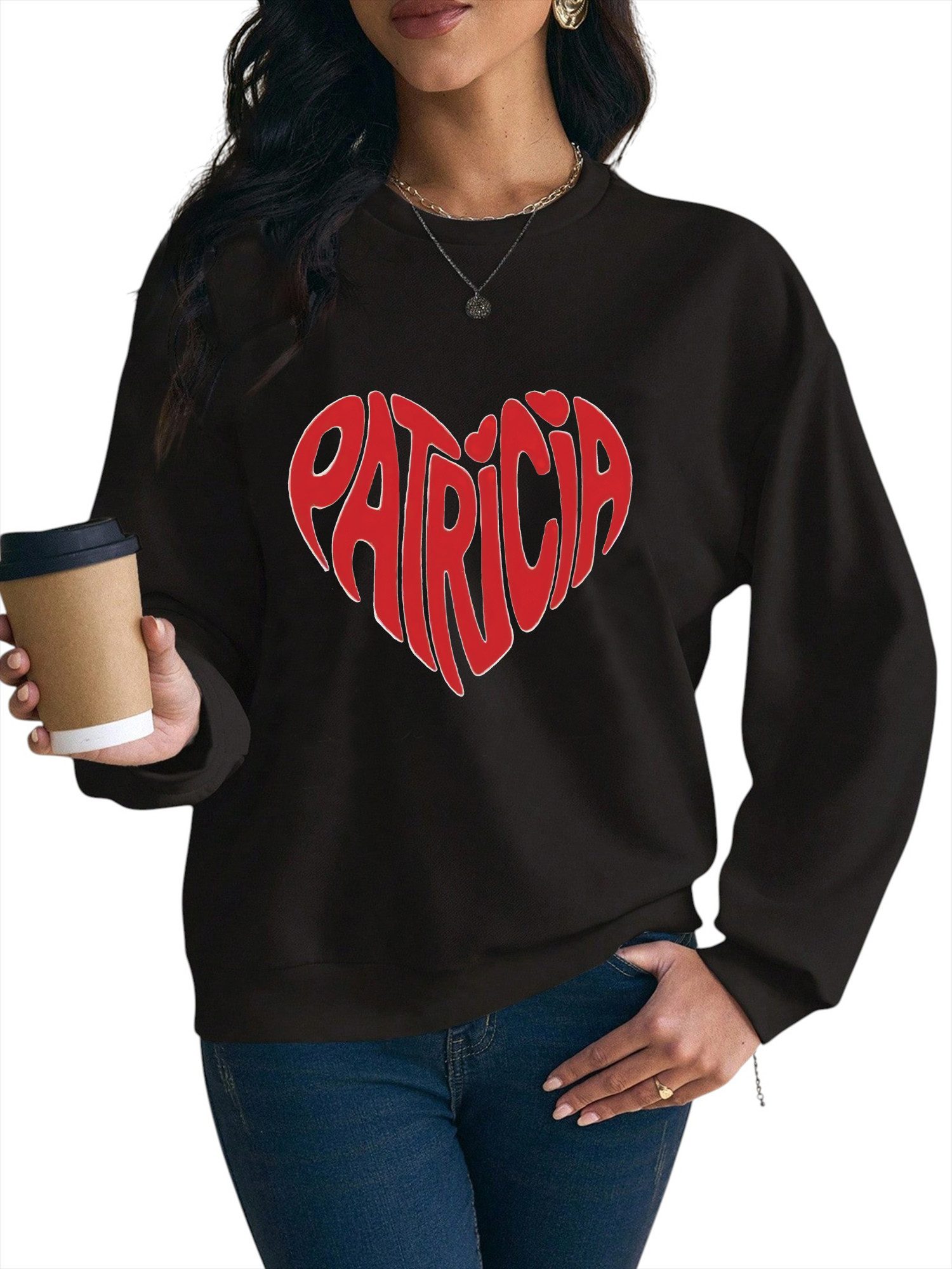 PYLIKE Sweatshirt Fleecepullover Valentinstag Damen,Sweatshirt mit Liebe Print Bequem für Herbst & Winter