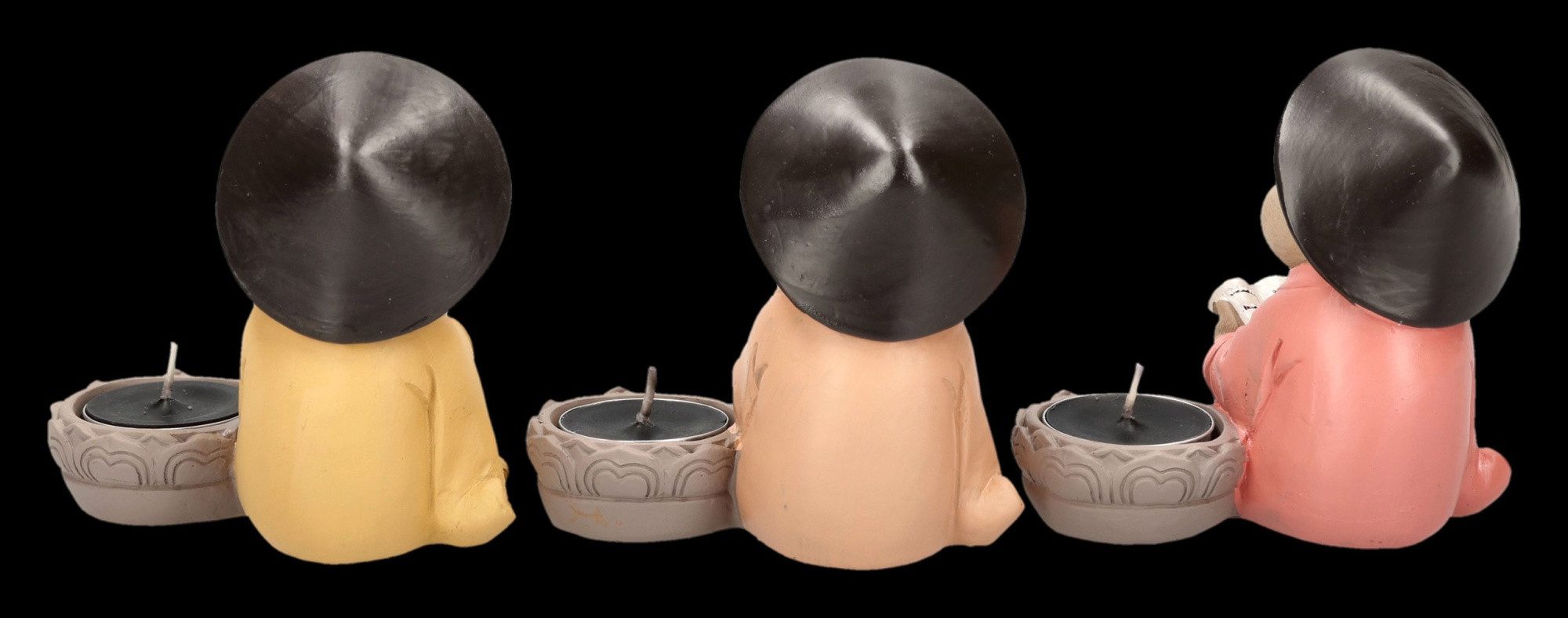 Figuren Shop GmbH Teelichthalter Buddha Katzen Teelichthalter Set – Katzenfigur Deko 3er Set 11 cm