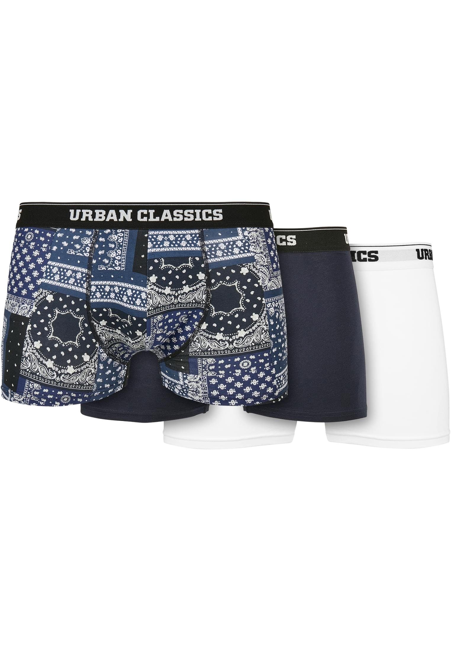 URBAN CLASSICS Boxershorts Herren Organic Boxer Shorts 3-Pack (1-St) bandana navy navy white