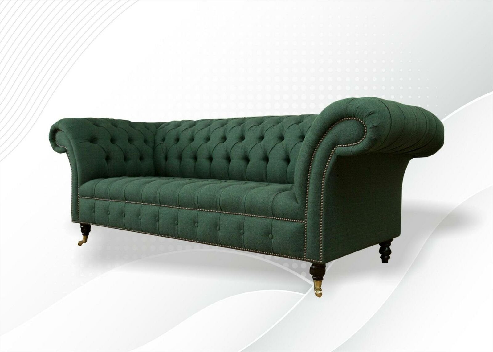 JVmoebel Sofa Grüne Chesterfield Couch Polster Sofas Textil Modern, Made in Europe