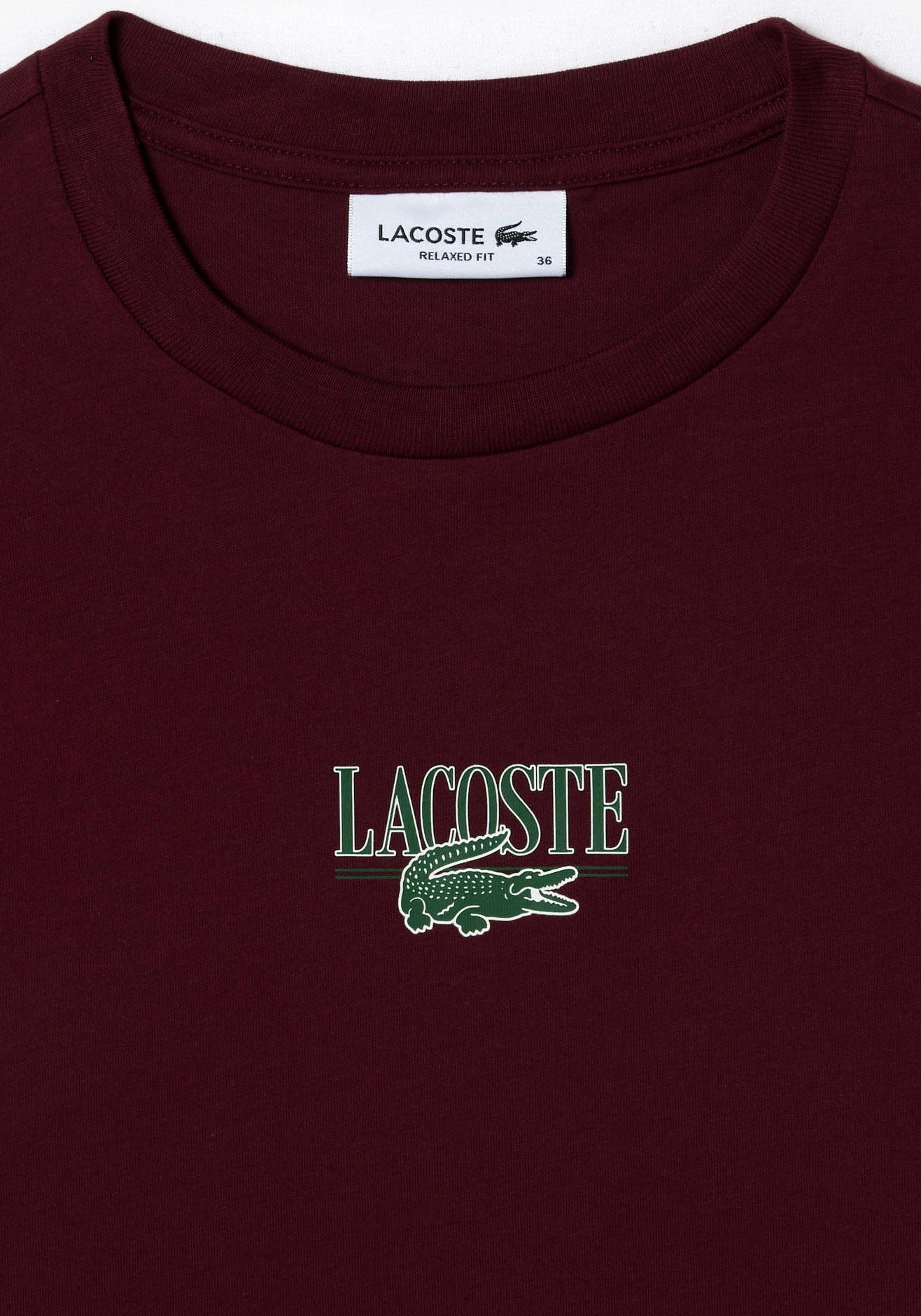 mit Markenlabel Bordeaux T-Shirt Lacoste