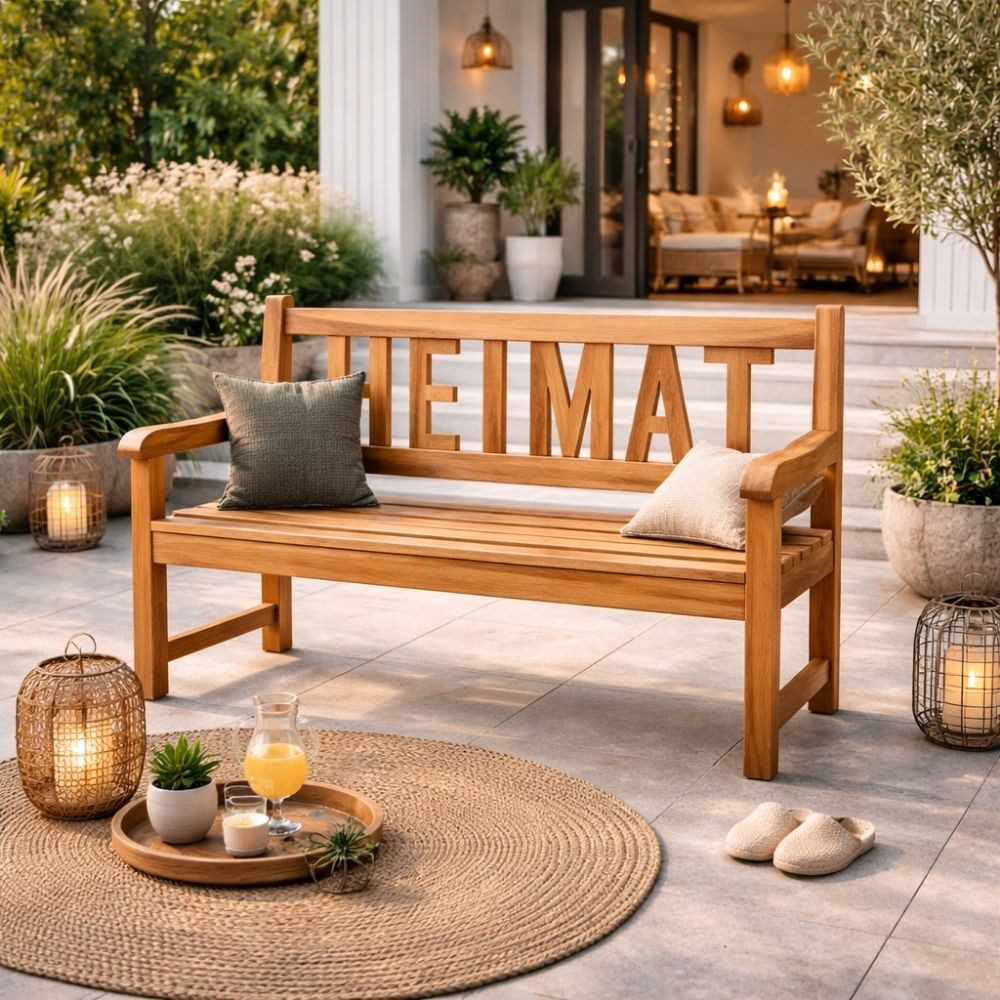 LebensWohnArt Sitzbank Massivholz Teak Sitzbank HEIMAT 120cm Gartenbank Holzbank