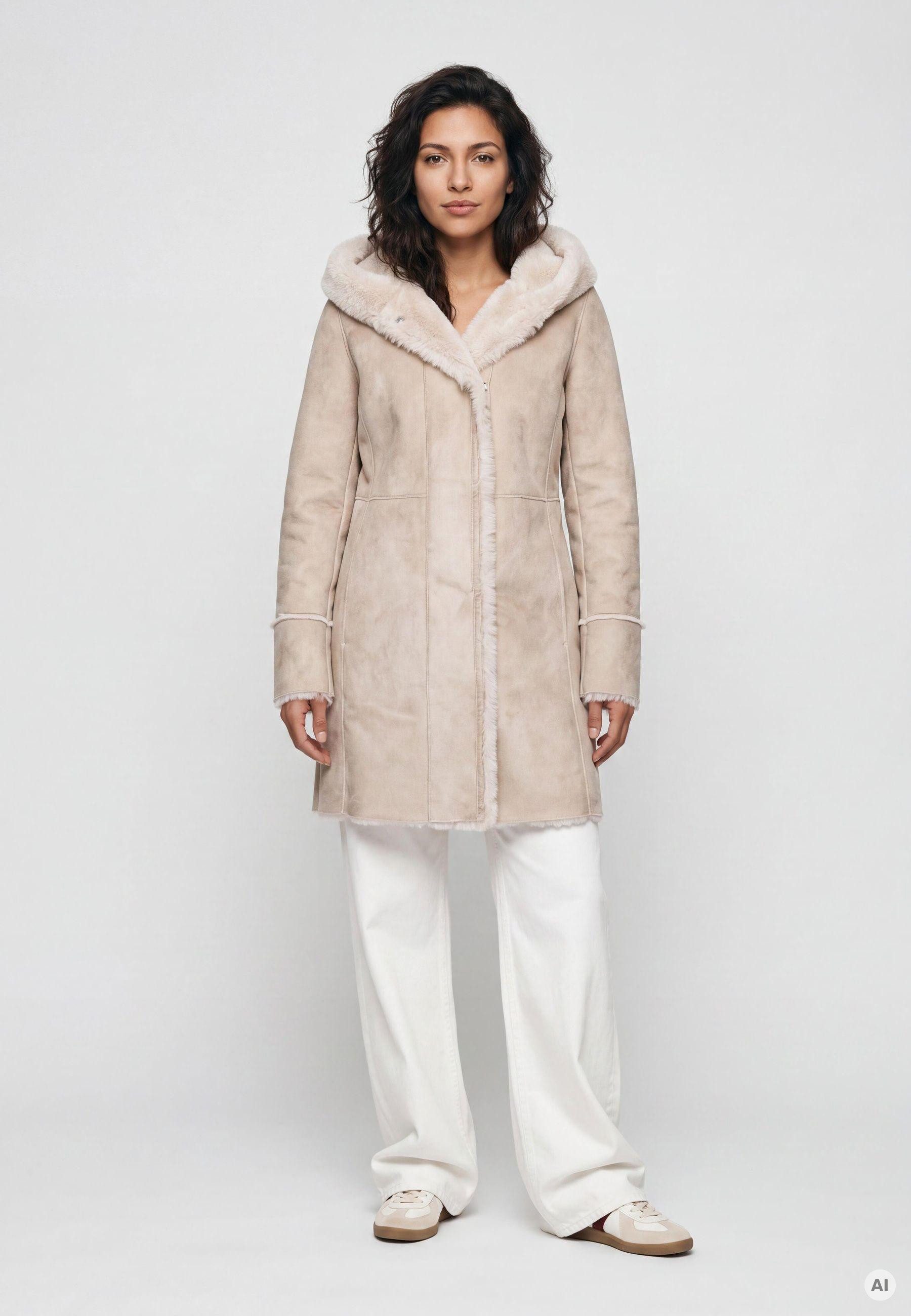 MILESTONE Fellimitatmantel MSOfelia Damen Kunstfellmantel Übergangsmantel schlanke Passform