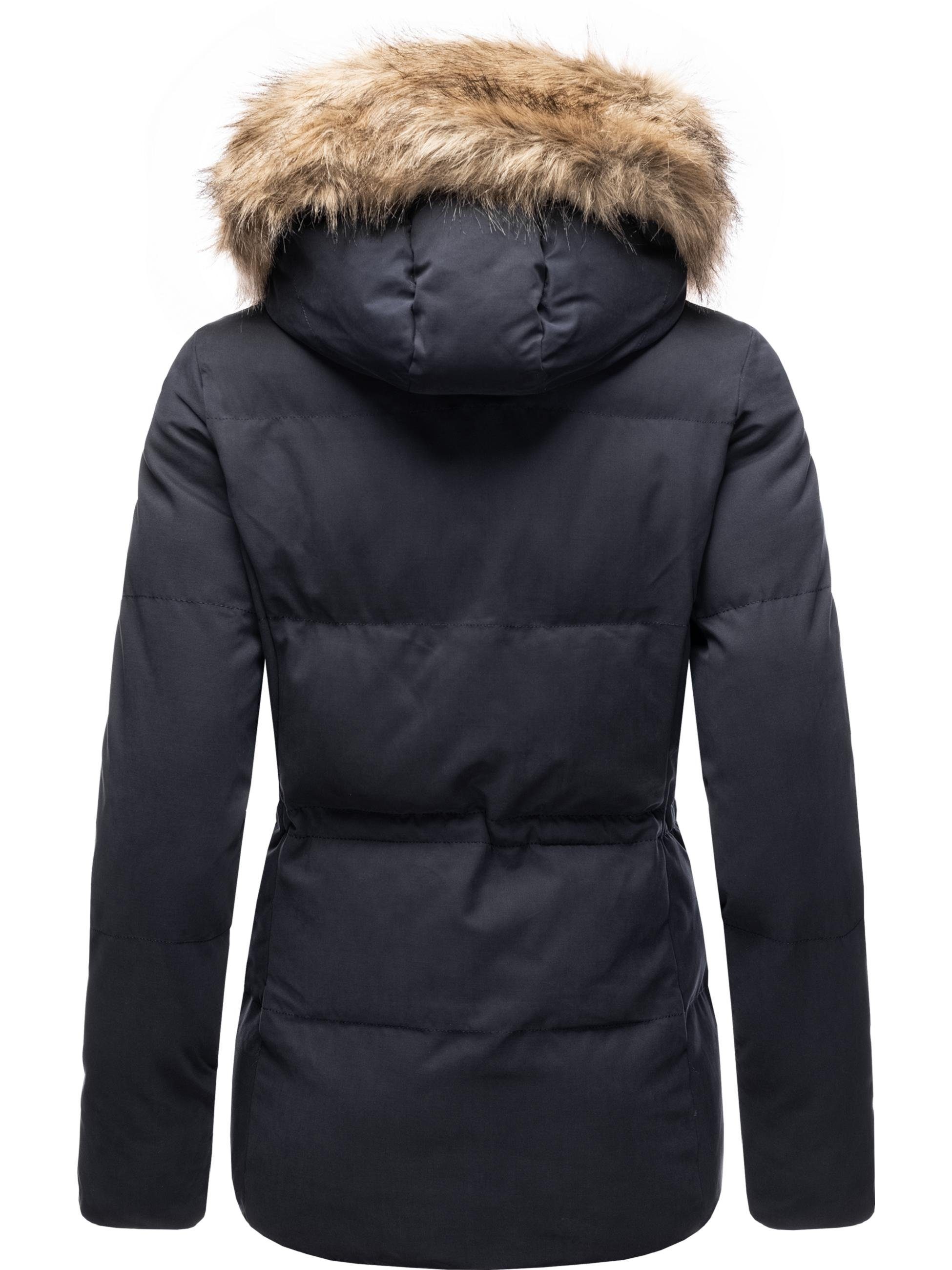 Steppjacke Winterjacke Navy Caliste Ragwear mit abnehmbarem Kunstfell