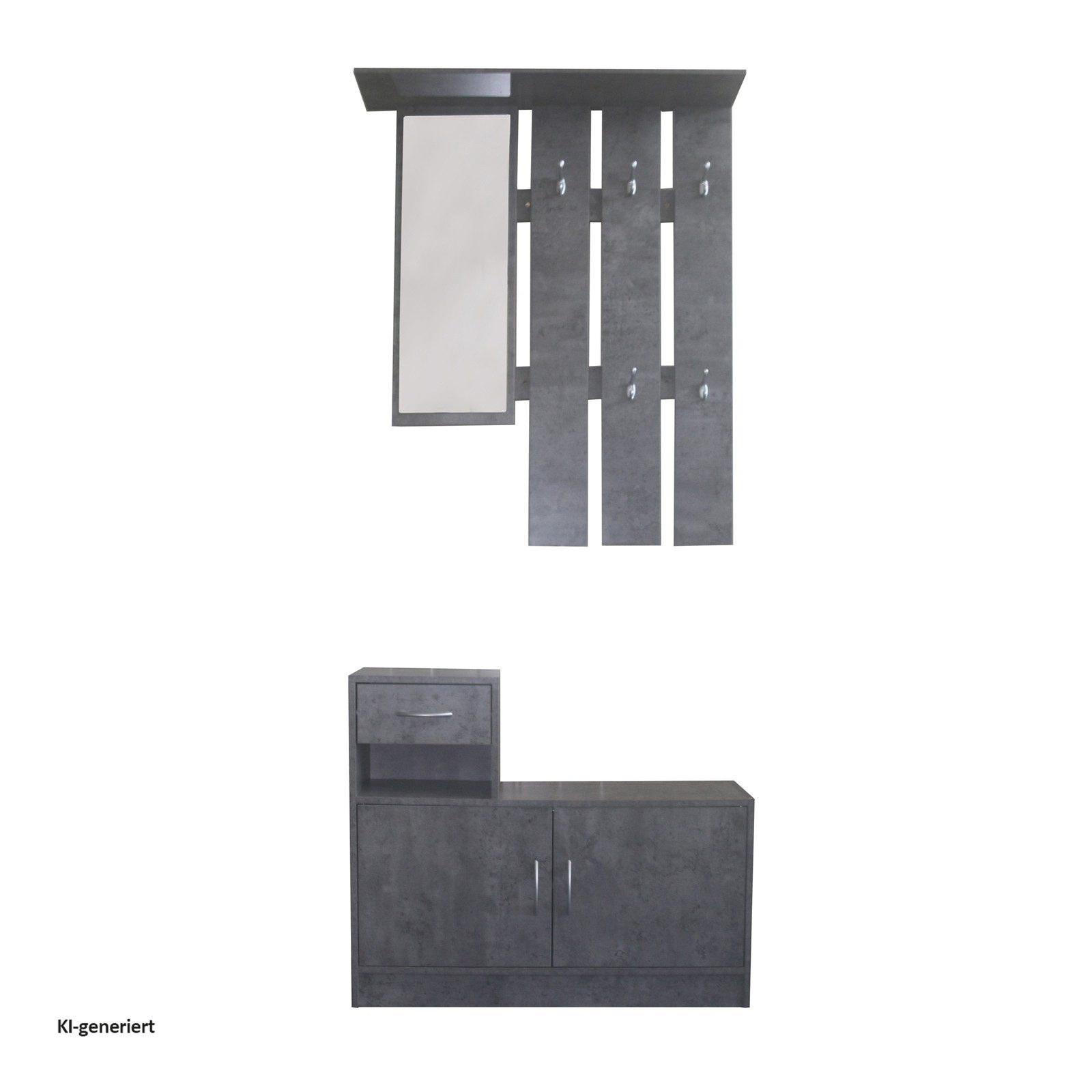 HTI-Line Garderoben-Set Garderobe Thekla, (Set, 2-St., 1x Garderobenpaneel und 1x Schuhschrank, ohne Dekoration), Garderobenpaneel mit Spiegel, Hutablage und 5 Haken