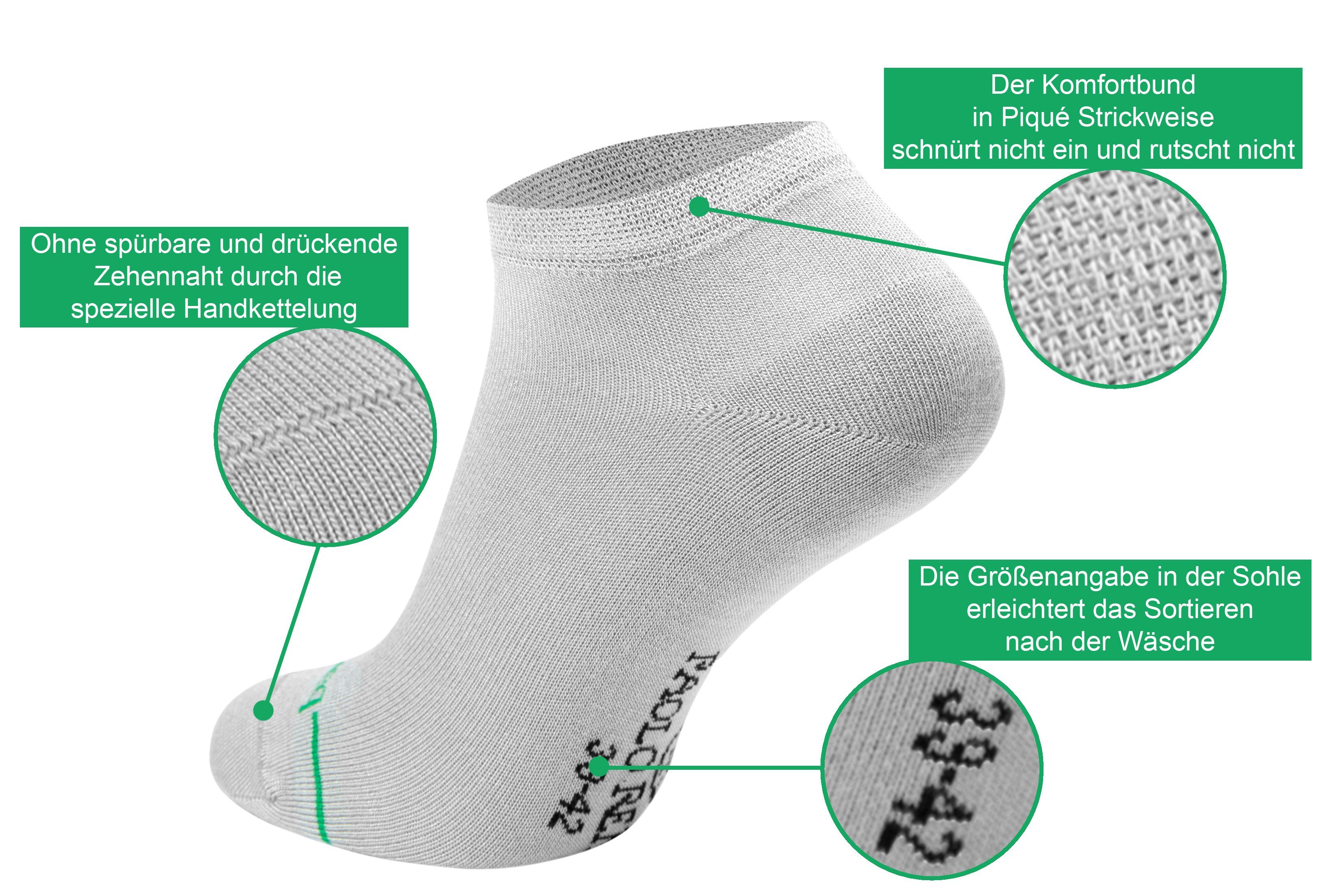 hochwertiger Viskose Hellgrau Atmungsaktive (3-Paar) Sneaker Paolo Renzo Bambus Socken Geruchshemmend aus Sneakersocken Unisex
