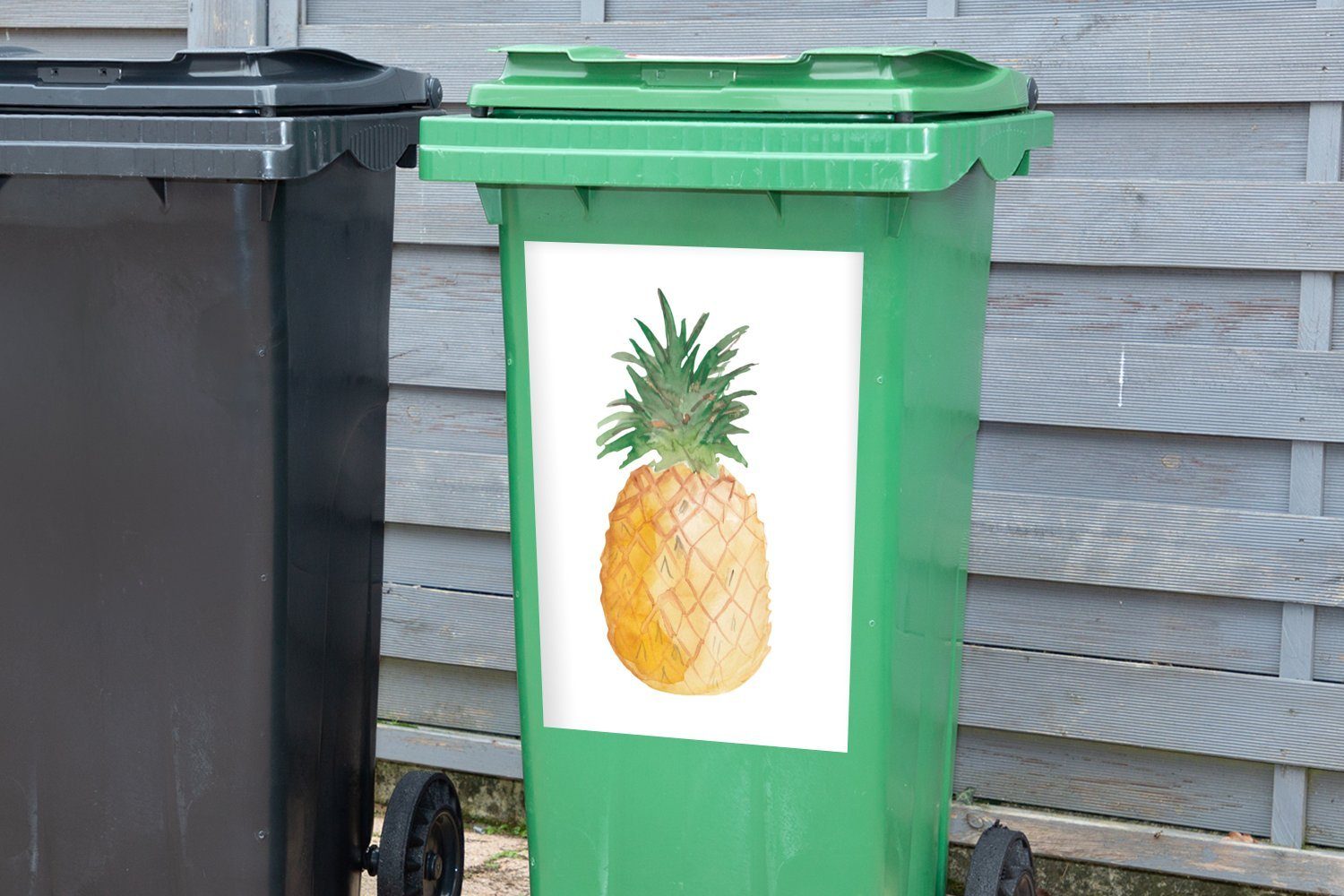 Sticker, St), Abfalbehälter Wandsticker Mülleimer-aufkleber, Ananas - MuchoWow Container, Mülltonne, (1 Weiß Aquarell -