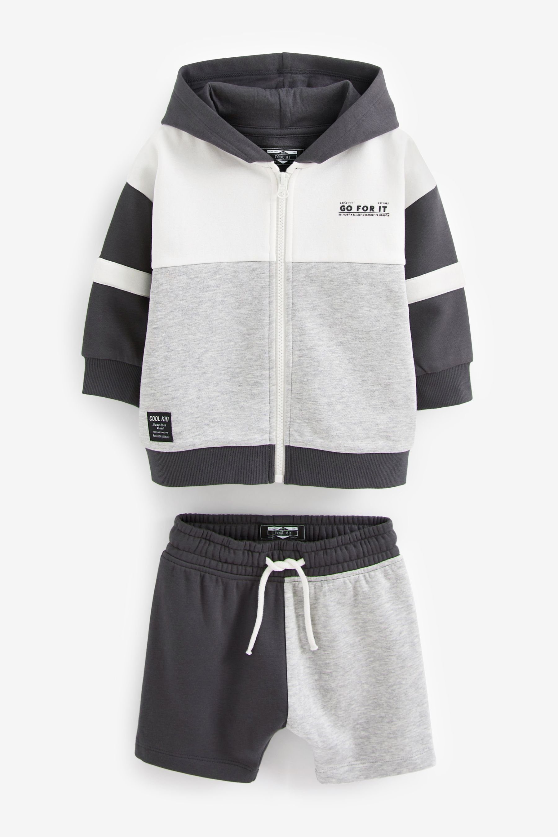 und im Black/White/Grey Next Sweatanzug Set Blockfarben-Kapuzenjacke (2-tlg) Shorts