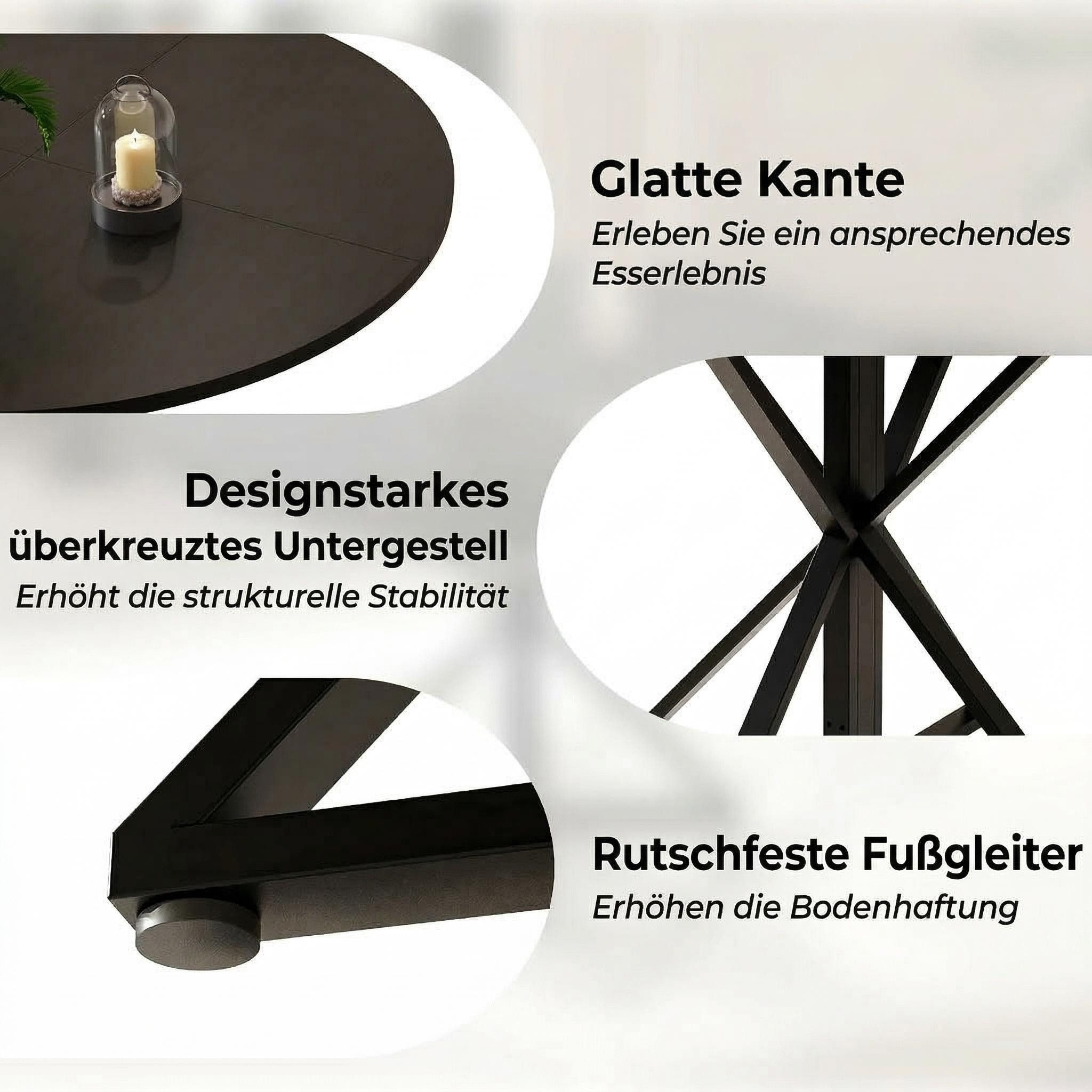 GarveeMore Esstisch runder aus Holz,robuster Metallsockel für 4 Personen, Küchentische mit rundem Sockel für Esszimmer,Küche,Wohnzimmer