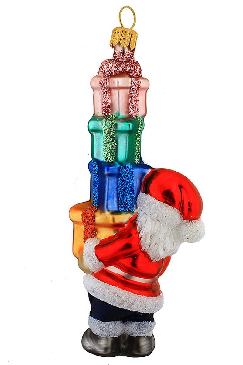 handdekoriert Hamburger Weihnachtskontor - - Santa Geschenkestapel, Dekohänger mit Christbaumschmuck mundgeblasen