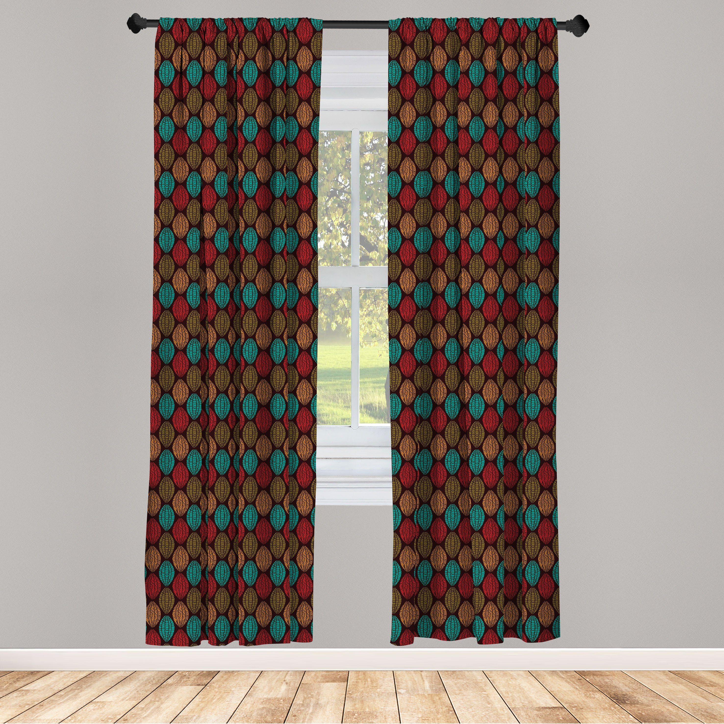 Gardine Vorhang für Wohnzimmer Schlafzimmer Dekor, Abakuhaus, Microfaser, Erdfarben Eastern Native Art