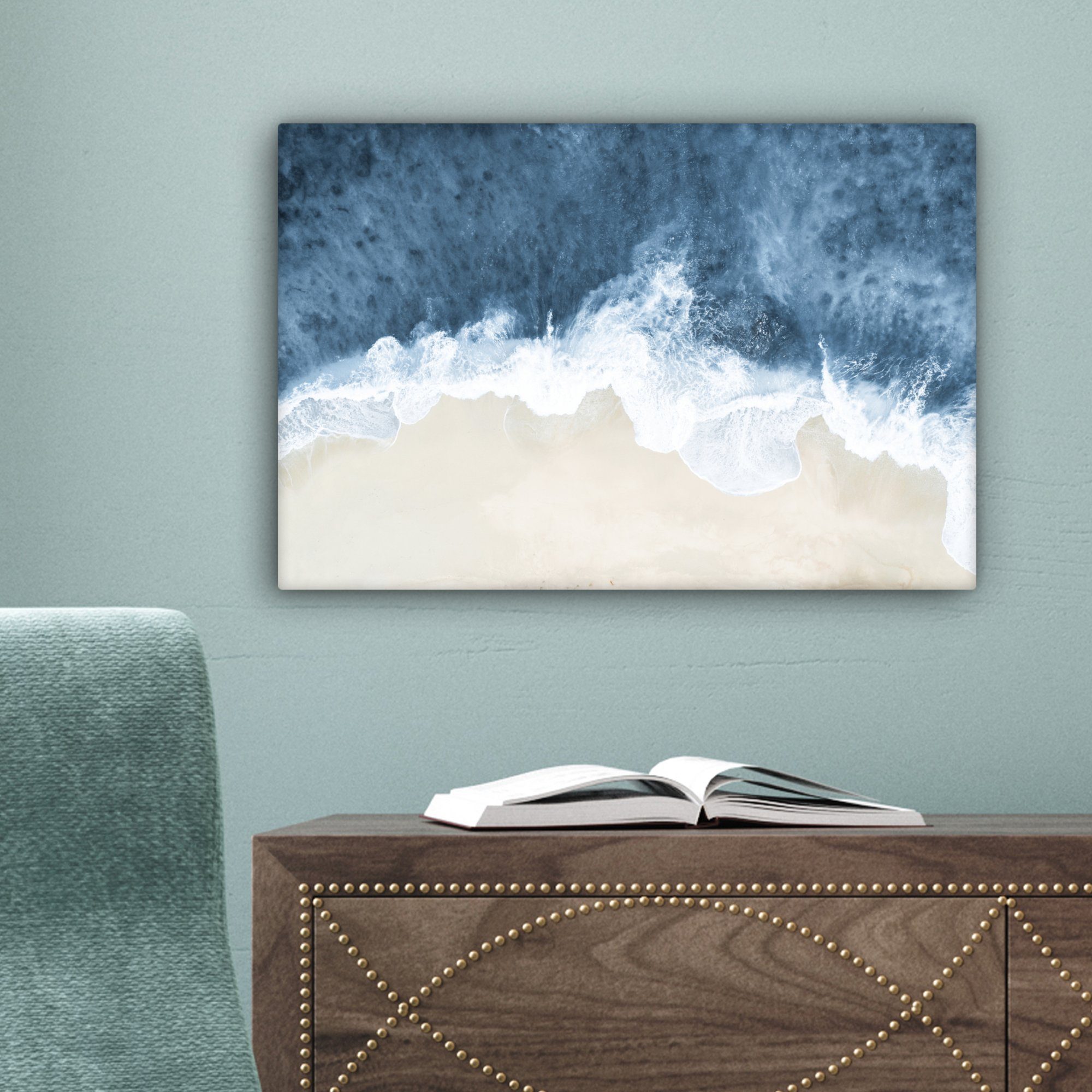 OneMillionCanvasses® Leinwandbild Strand Wandbild - Leinwandbilder, - 30x20 Wanddeko, Meer Wasser - cm Natur, (1 Aufhängefertig, St)