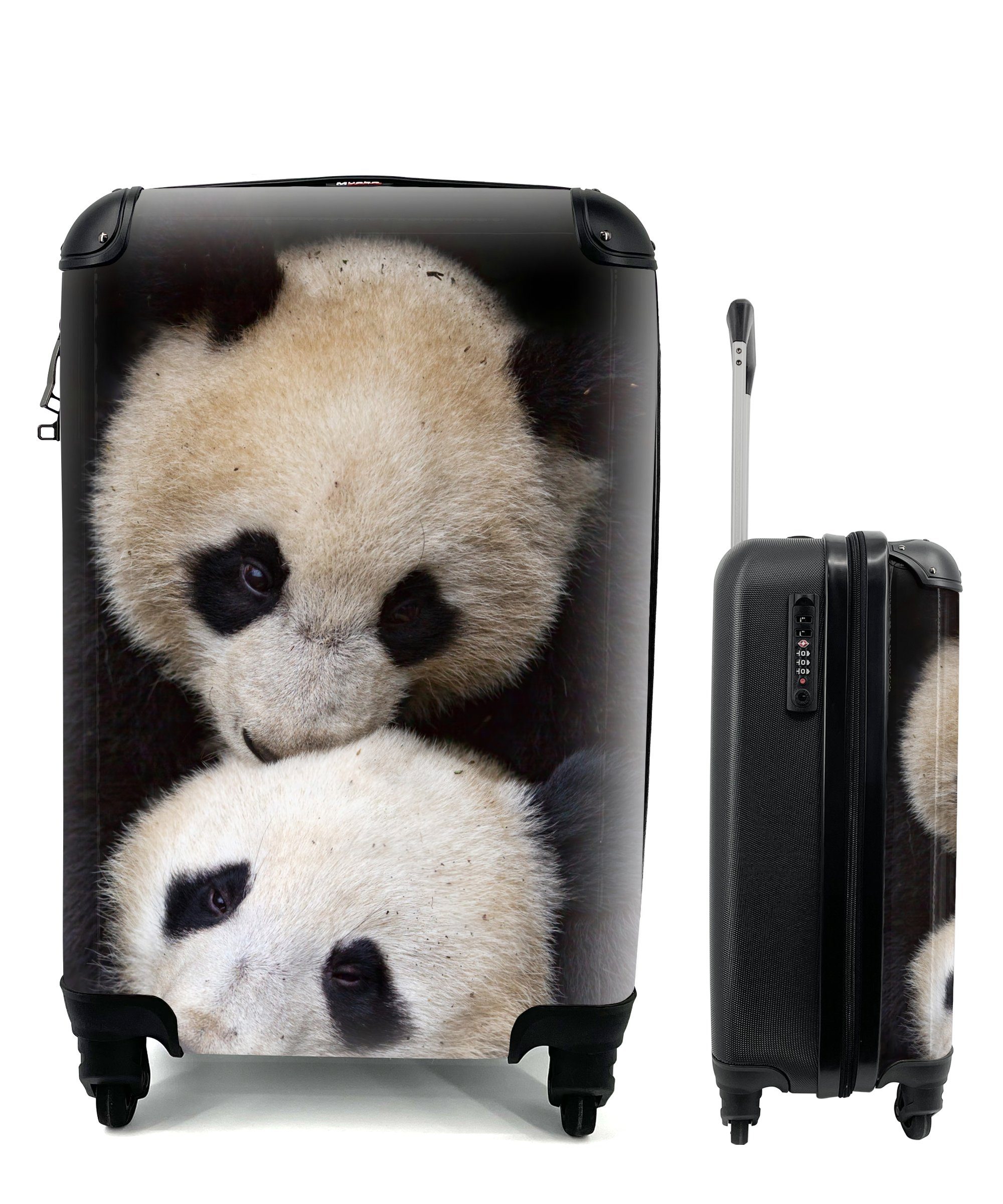 MuchoWow Handgepäckkoffer Panda - Tierfreunde - Schwarz, 4 Rollen, Reisetasche mit rollen, Handgepäck für Ferien, Trolley, Reisekoffer