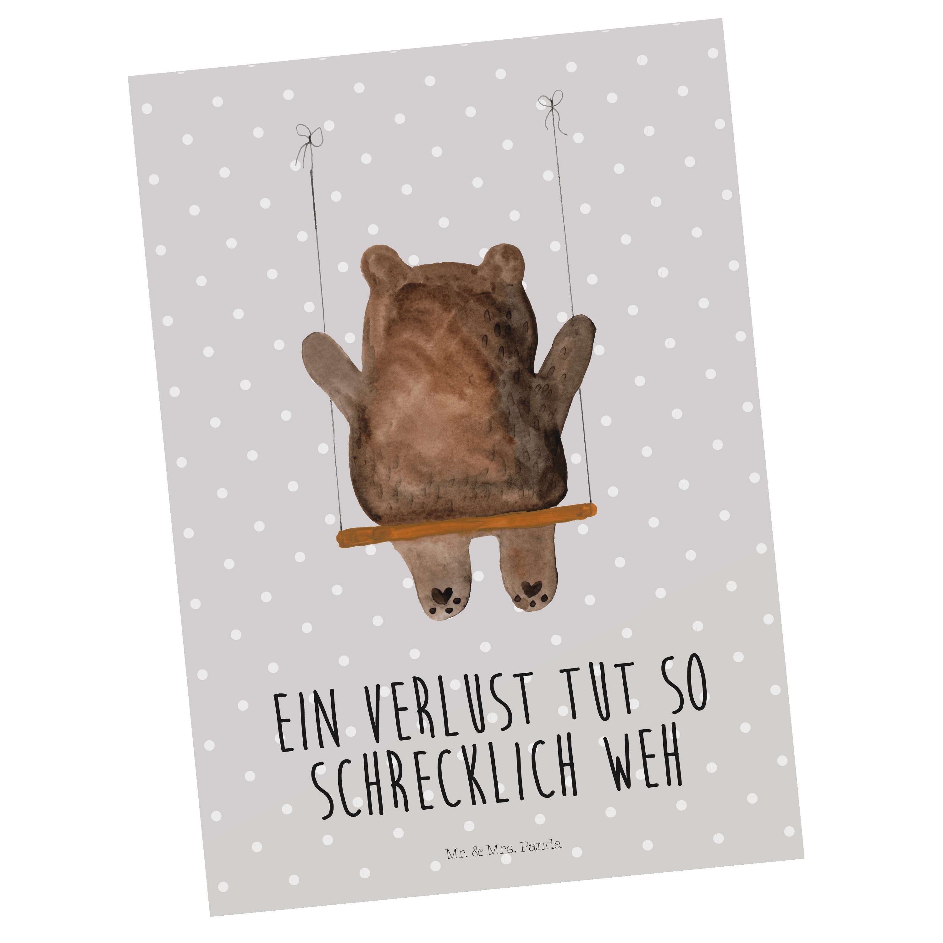 Mr. & Mrs. Panda Postkarte Bär Schaukel - Grau Pastell - Geschenk, Karte, Grußkarte, Teddy, Einl