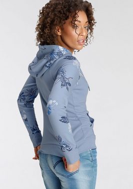 KangaROOS Kapuzensweatjacke mit blumigem Druck im Hawaii-Look