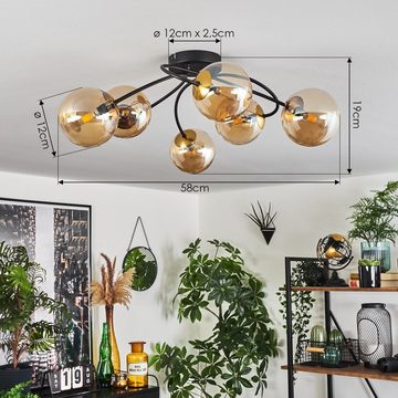 hofstein Deckenleuchte Deckenlampe aus Metall/Glas in Schwarz/Goldfarben/Bernsteinfarben, ohne Leuchtmittel, Leuchte im Retro-Design aus Glas, 6 x G9 LED, ohne Leuchtmittel