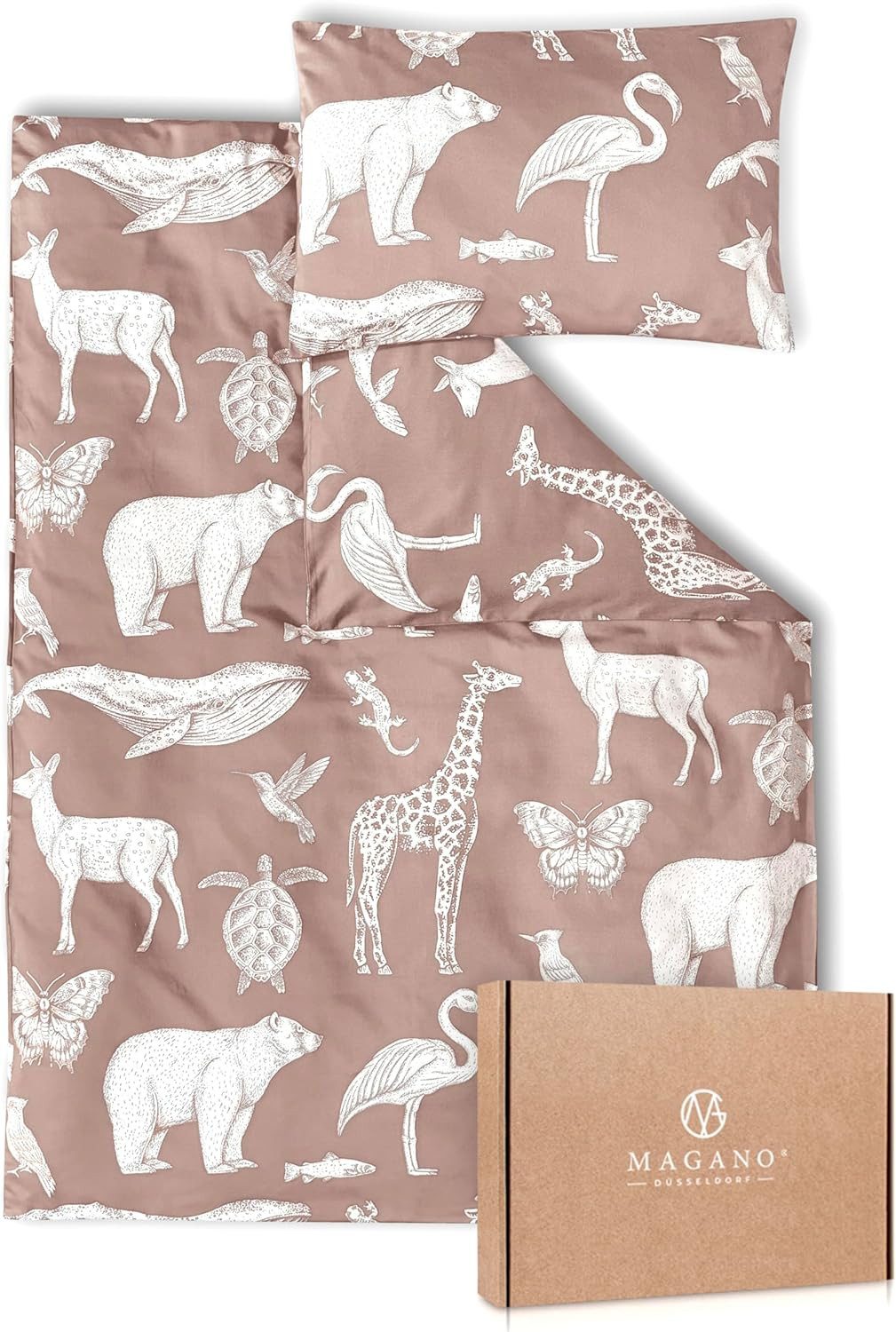 MAGANO Kinderbettwäsche, Bambus & Baumwolle Satin, Luxus Kinder Bettwäsche, 400 TC Luxusqualität, Tiermuster, Hypoallergen, Thermoregulierend