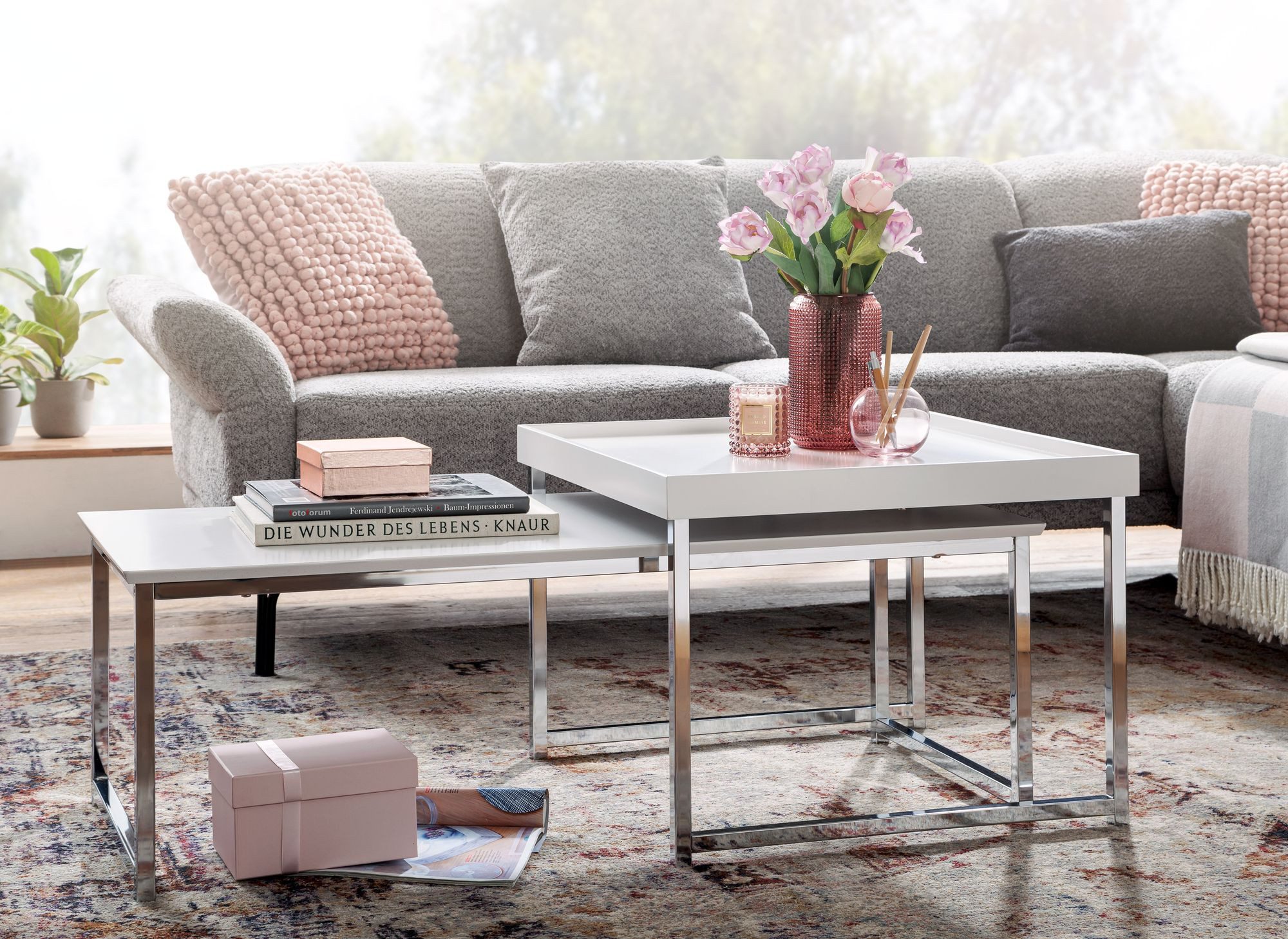 FINEBUY Satztisch FB31305 Couchtisch Sofatisch 2er Set Holz Metall Tisch Modern Design (2er Set Holz / Metall Sofatisch Eckig Weiß Modern), Beistelltisch 2-teilig, Couchtisch Wohnzimmer