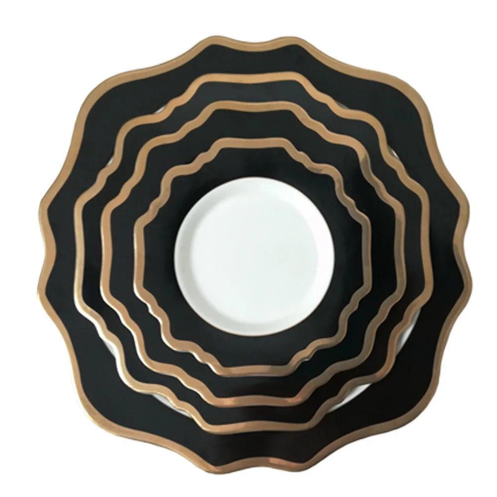Quality Elegance Teller-Set Black Gold Edged Design Geschirrset (4-tlg)