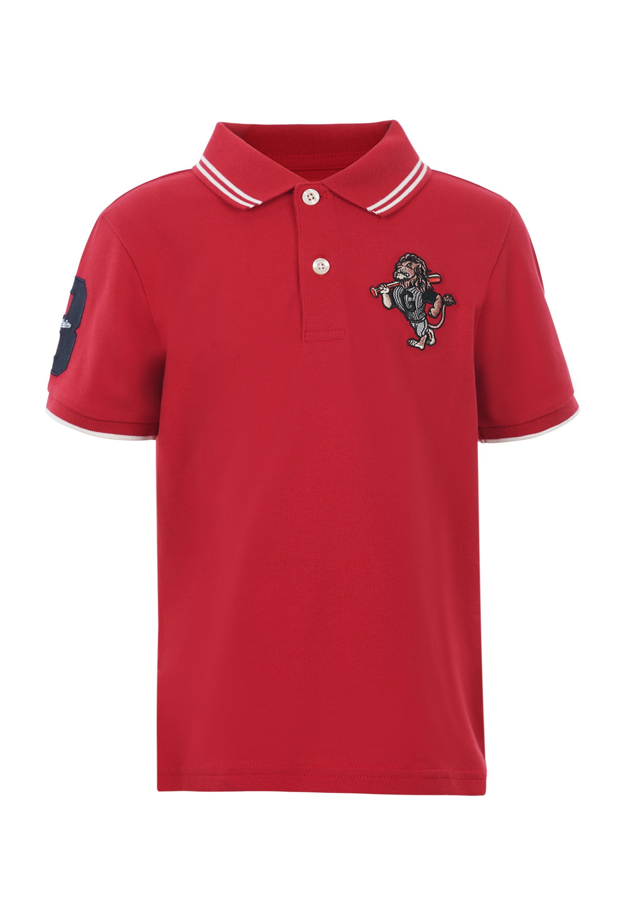 GIORDANO junior Poloshirt Retro Comic Style mit toller Löwen-Stickerei rot