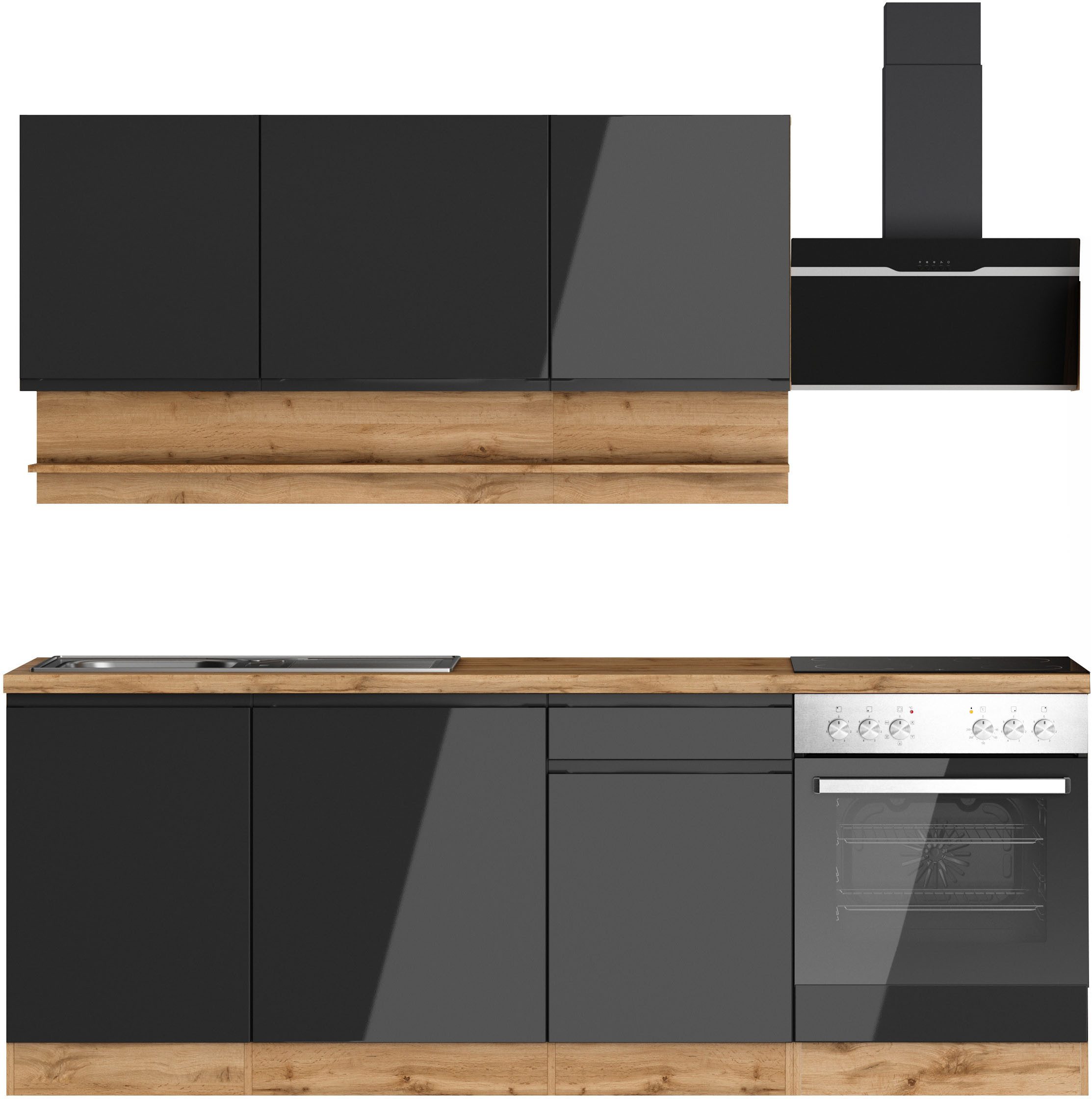 KOCHSTATION Küchenzeile KS-Virginia,neu in verbesserter Ausführung, Breite 220 cm, Soft-Close, wahlweise mit E-Geräten