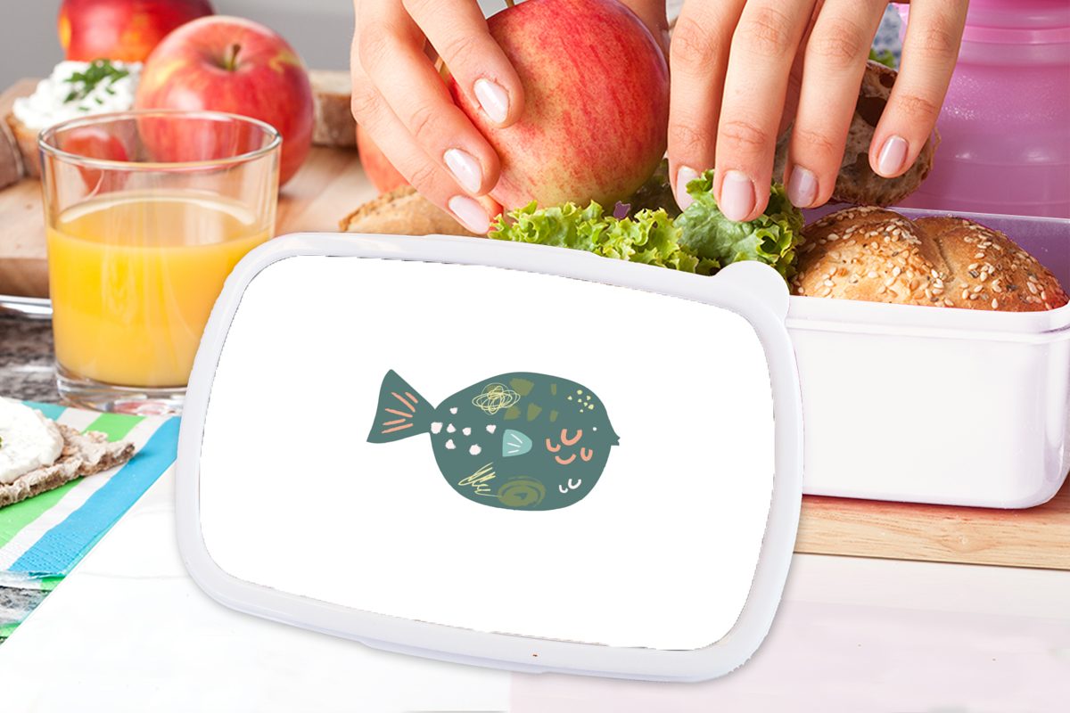 MuchoWow Lunchbox Fisch - Grün Pastell, Brotdose, Kinder und weiß - Kunststoff, Mädchen für (2-tlg), und Erwachsene, Jungs für Brotbox