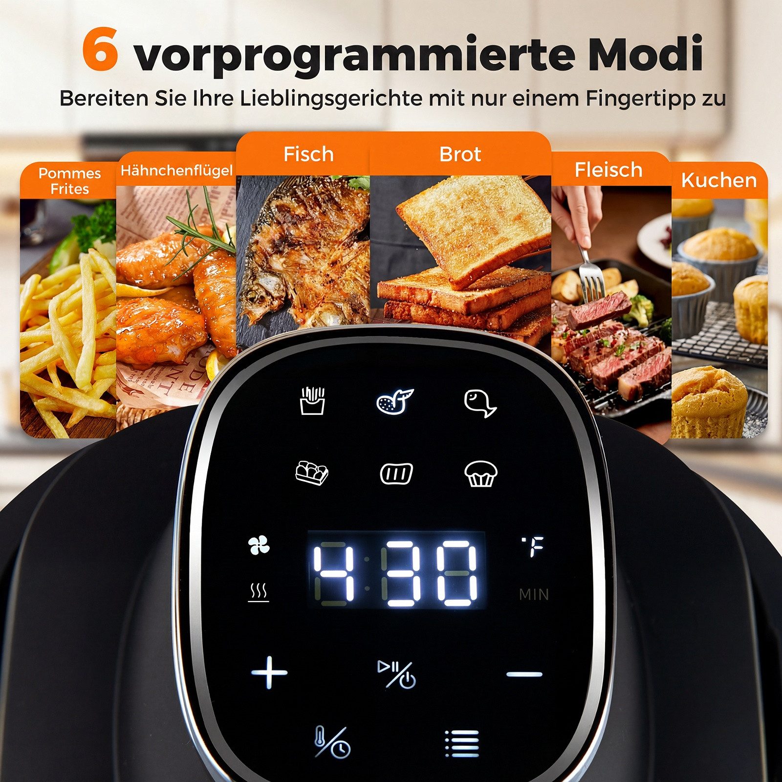 COSTWAY Heißluftfritteuse, 1500 W, Airfryer mit 4 L/1,7 L Glasbehälter, Deckel