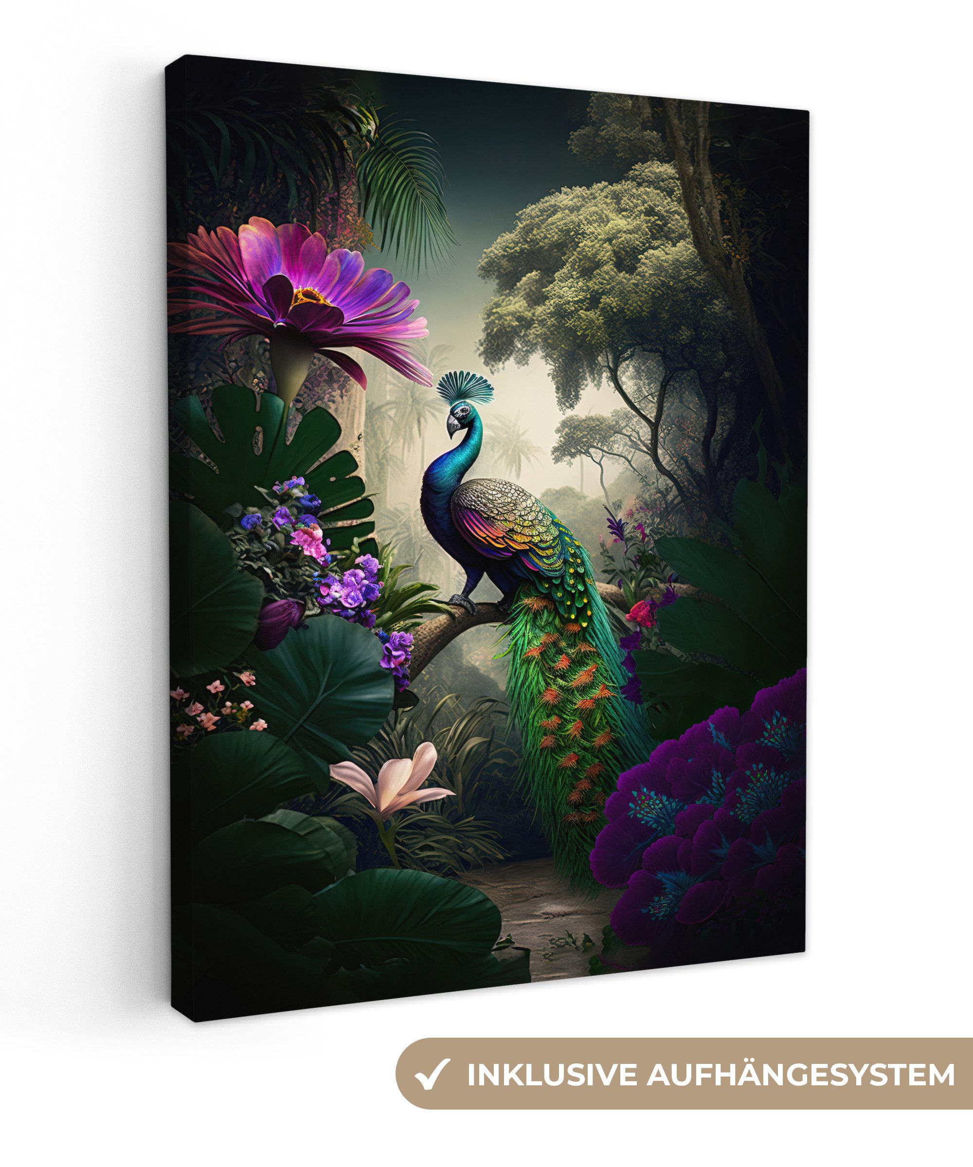 OneMillionCanvasses® Leinwandbild Pfau - Blumen - günstig online kaufen