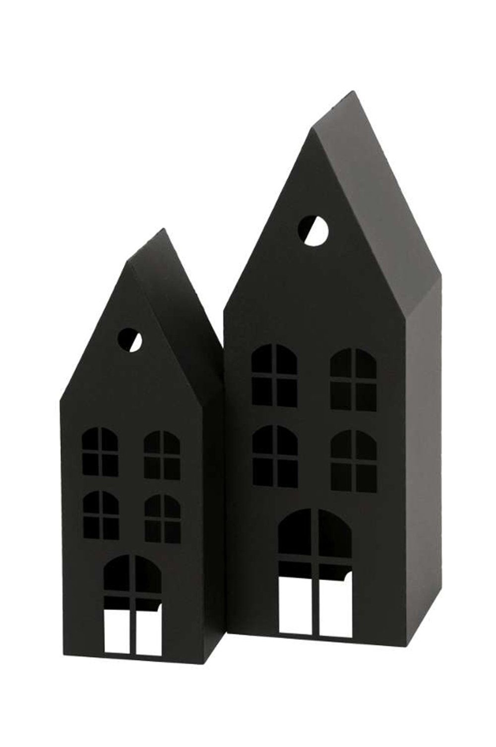Posiwio Windlicht Metall Windlicht Haus im Set schwarz Häuser Eisen Dekohaus (2 St)