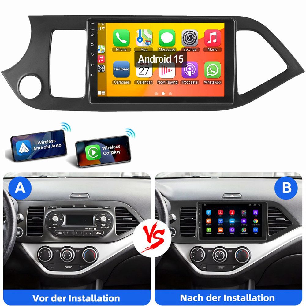 ESSGOO Für KIA PICANTO TA 2011-2016 Android 15 Autoradio Autoradio (RDS, Digitalradio (DAB), FM, AM, Apple Carplay Android Auto GPS Navi WIFI BT SWC)