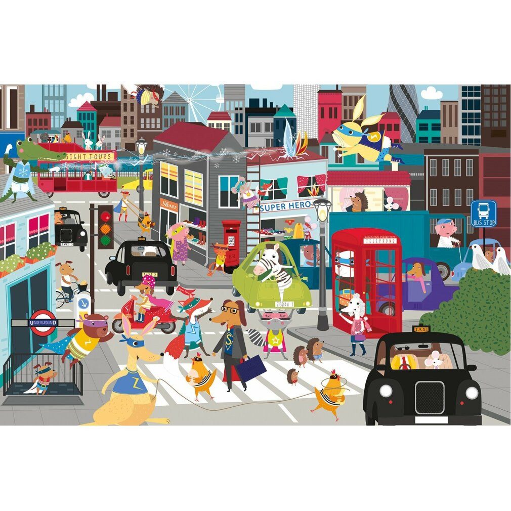 GIBSONS Puzzle GIBSONS Kinderpuzzle Superheldenstadt! 36 Stück, Puzzleteile