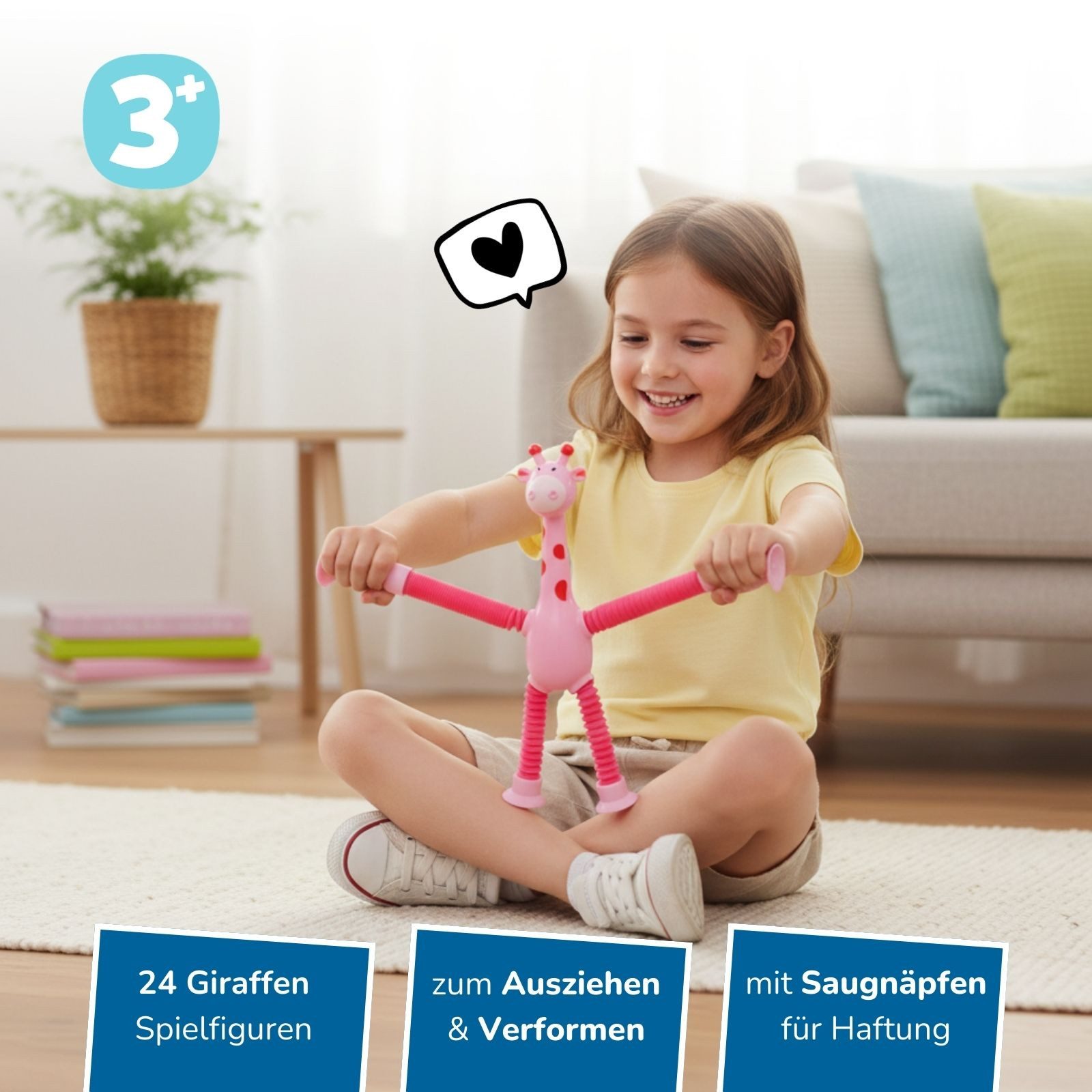alldoro Spielfigur 24 flexible Giraffen-Spielfiguren mit ausziehbaren Armen & Beinen, Glieder aus dehnbaren Teleskop Pop-Röhren mit Saugnapf zum Haften
