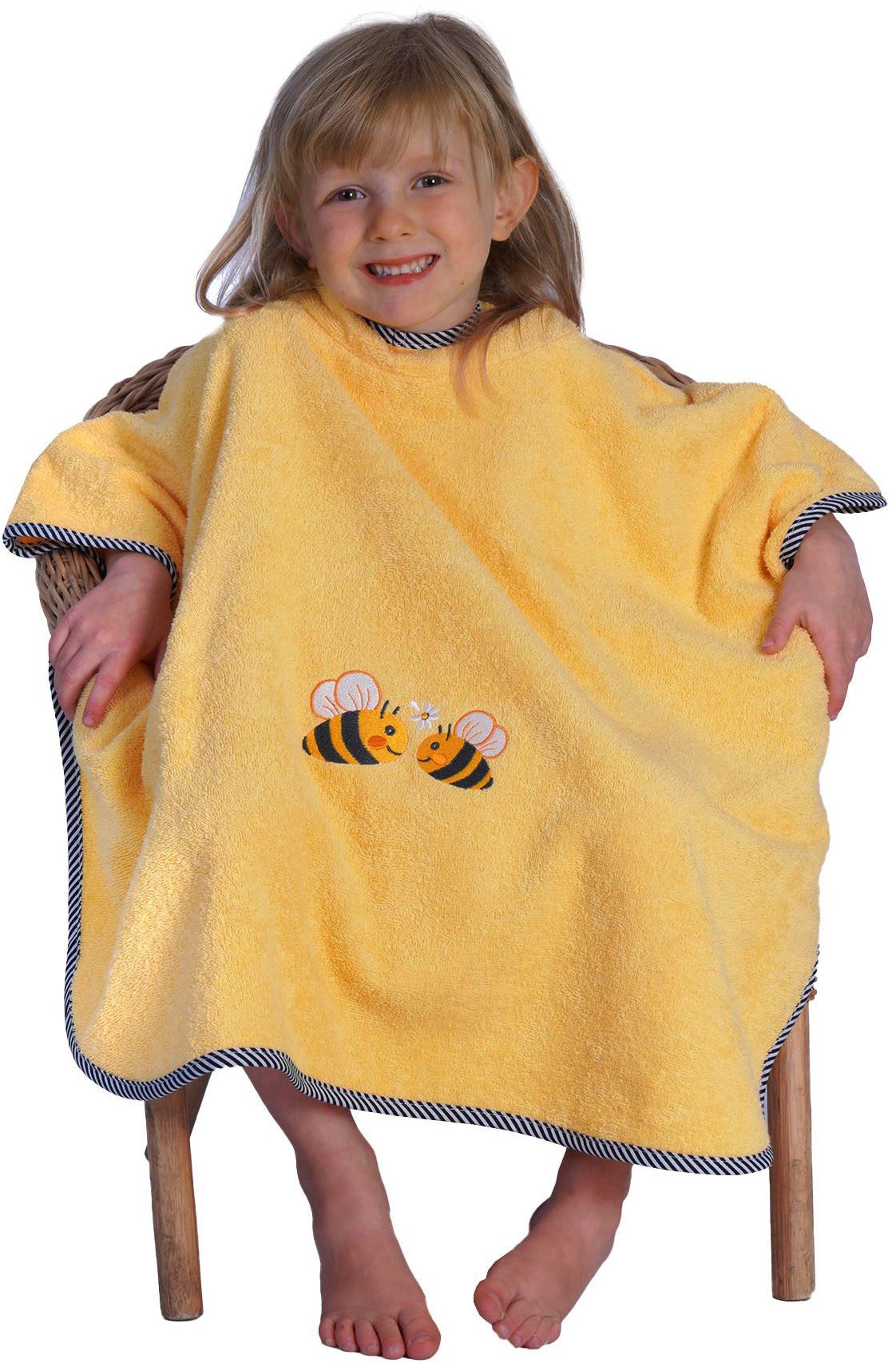 Wörner Badeponcho Bienen, Baumwolle, Kapuze, maschinenwaschbar, trocknergeeignet