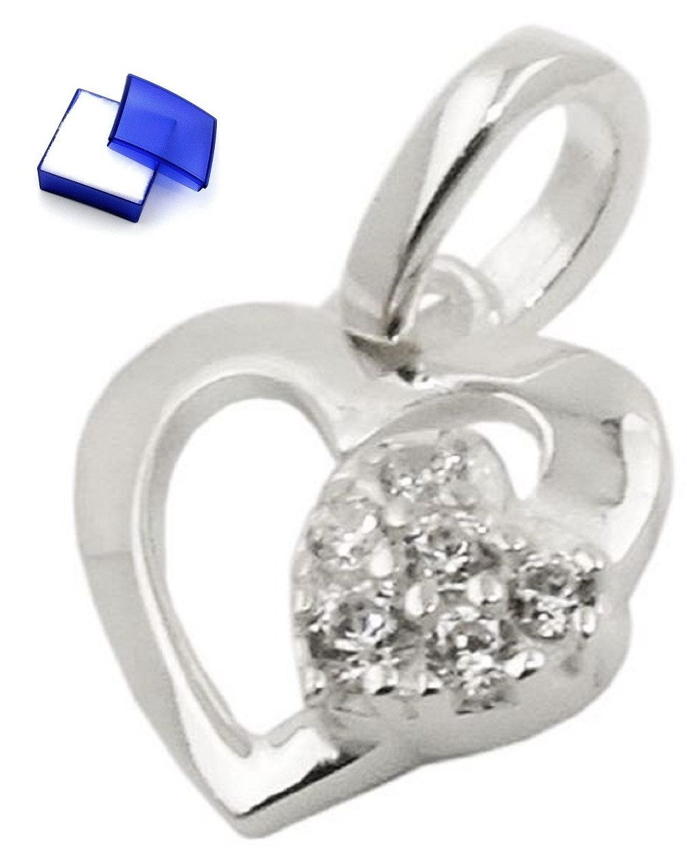Herzanhänger Anhänger Herz mit Zirkonias glänzend 925 Silber 9 x 9 mm