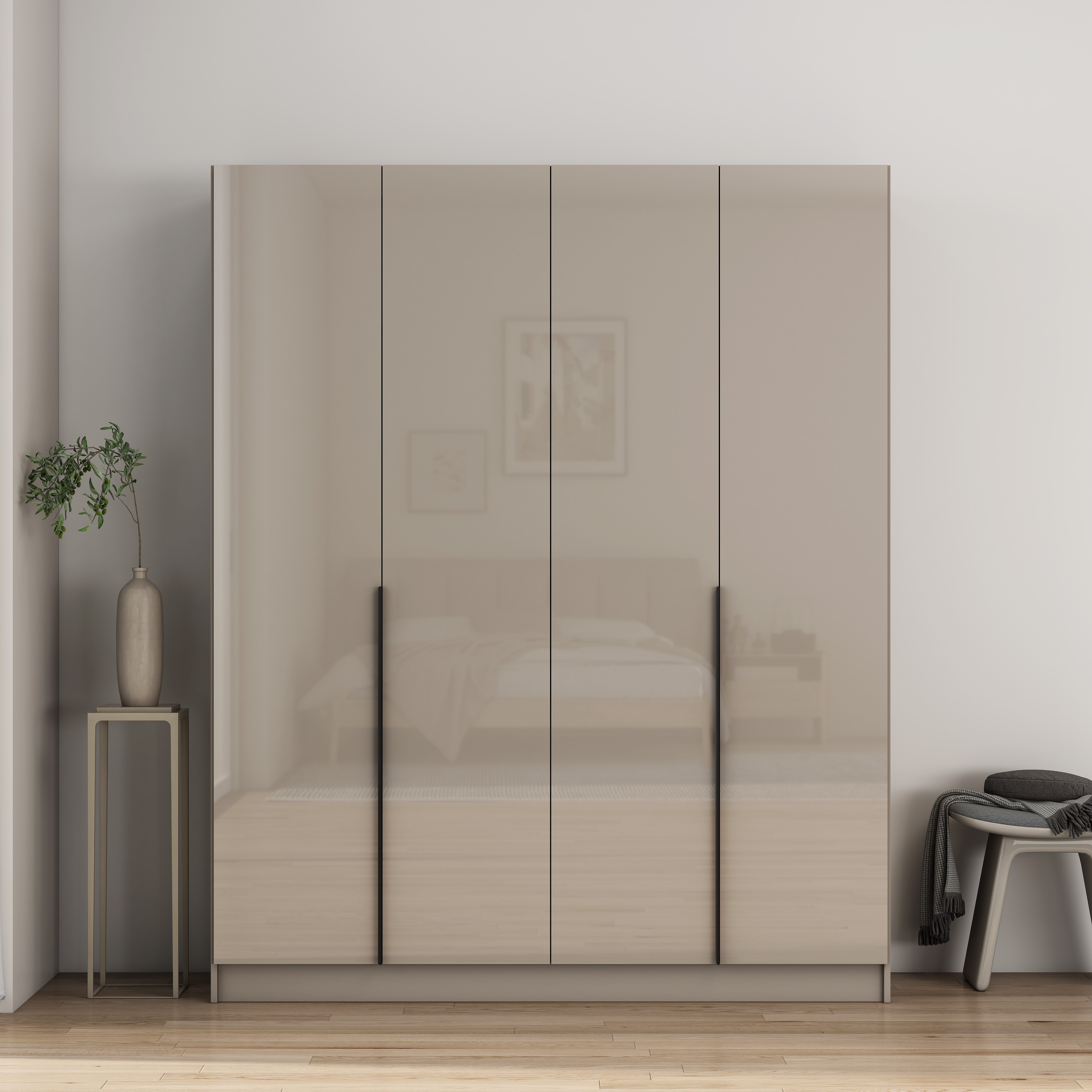 OTTO home Kleiderschrank Annor Schlafzimmerschrank Breite 162cm hochglanz Schrank Garderobe (Mit 2 großen Spiegeln and den Innenseiten der Türen) Drehtürenschrank mit perfekter Innenausstattung - elegante Türgriffe