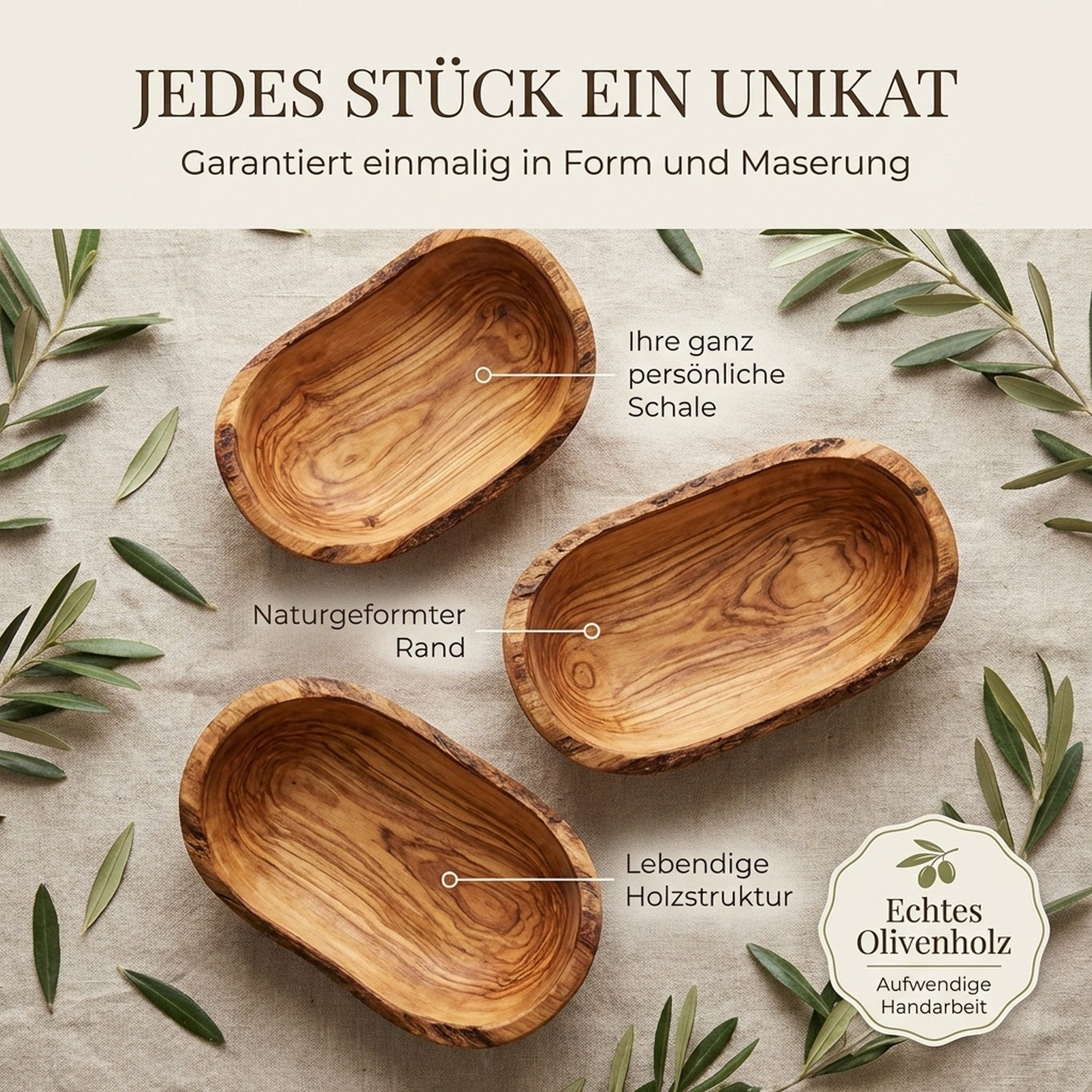 OLIQUE Obstschale Obstschale aus Olivenholz mit Rustikalem Rand – Handgefertigt, Olivenholz, (1-tlg)