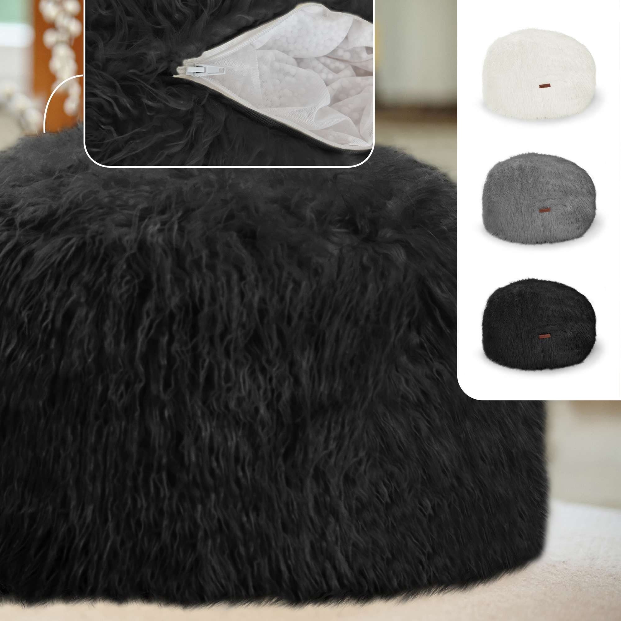 Green in Hocker Sitzkissen Drinnen, Schwarz Sitzhocker Sitzwürfel Pouf Füllung, Perlen Farben / Indoor Fußhocker Sitzpouf Bean Felloptik (EPS runder Ablage), 3