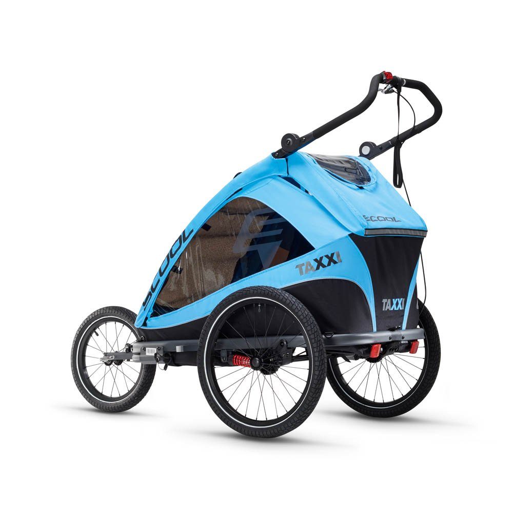 taXXi Fahrradkinderanhänger Kinderfahrradanhänger Elite two Blue Kinderanhänger, Im Jogger- Set integrierte Handbremse