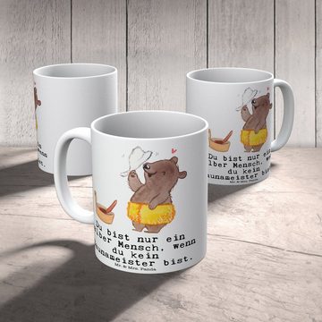 Mr. & Mrs. Panda Tasse Saunameister Herz - Weiß - Geschenk, Teetasse, Tasse, Kaffeetasse, Te, Keramik, Brillante Bedruckung