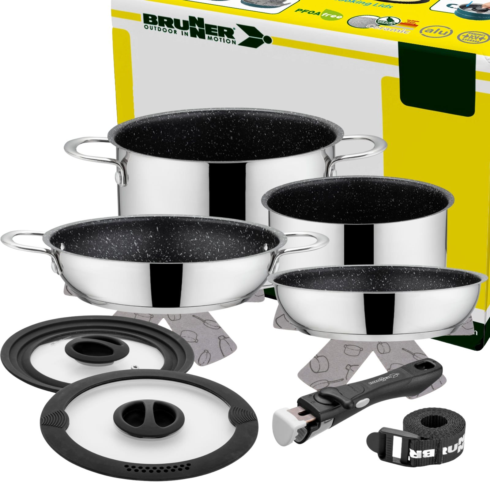 Topf-Set BRUNNER Camping Kochgeschirr Edelstahl ACADEMY NG Stapelbar, Leicht