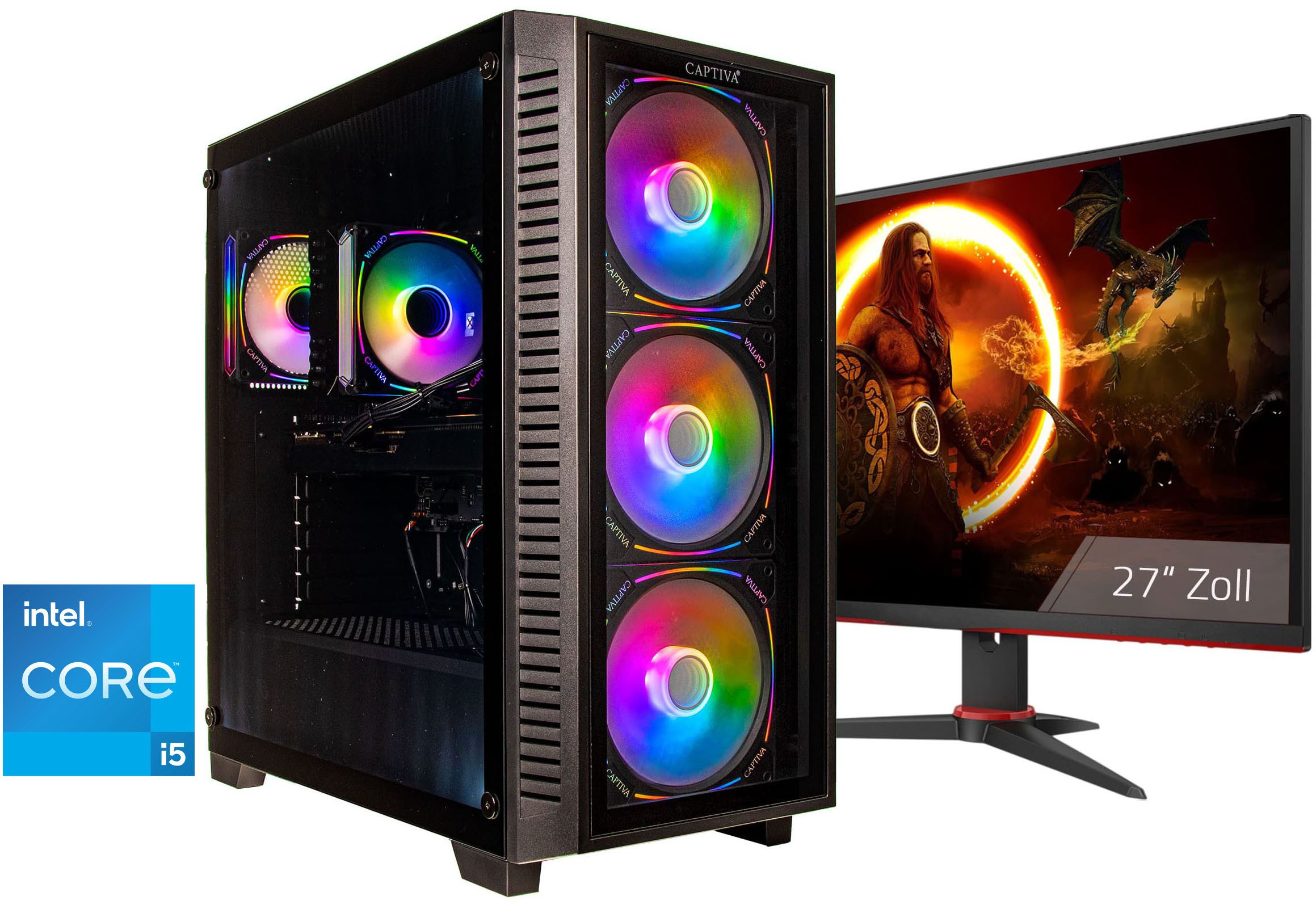 CAPTIVA Highend Gaming I95-230 TFT Bundle Gaming-PC-Komplettsystem (27", Intel® Core i5 12400F, GeForce® RTX™ 5060 Ti, 32 GB RAM, 1000 GB SSD)