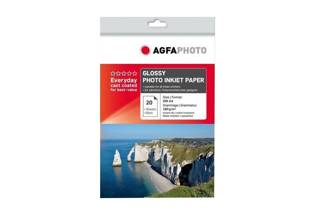 AgfaPhoto Drucker- und Kopierpapier AGFA Photo Fotopapier glänzend 180 g/m² 20 Blatt DIN-A4 AP18020A4