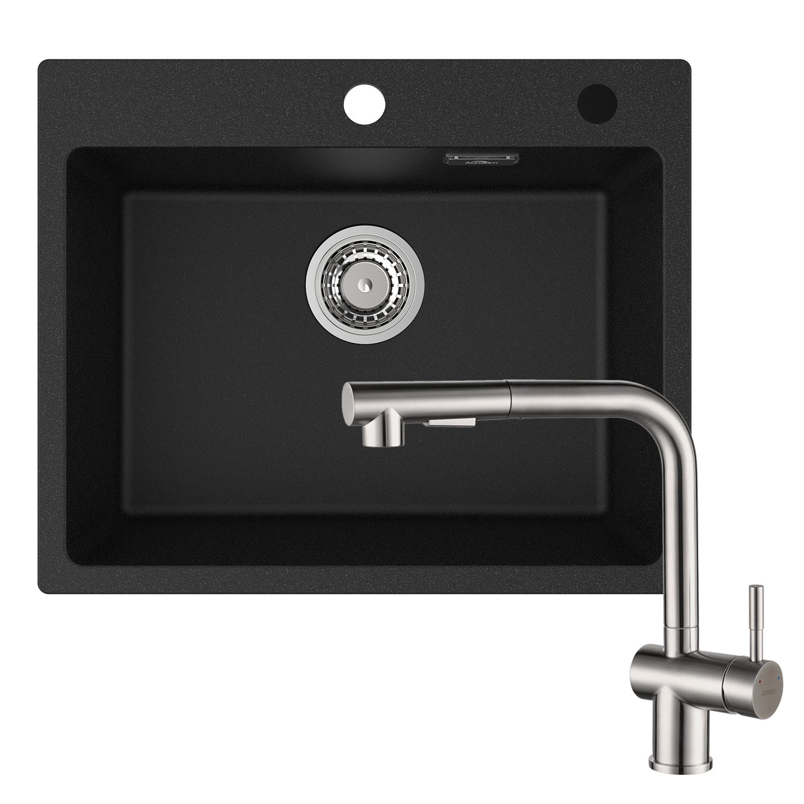 Granitspüle W490 In Weiß – Einbauspüle Mit Überlauf & Drehexcenter, Made In Germany